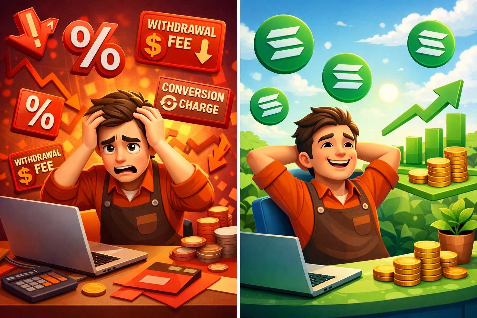 Merchant fee comparison showing cost savings between traditional crypto processors and zero-fee solutions