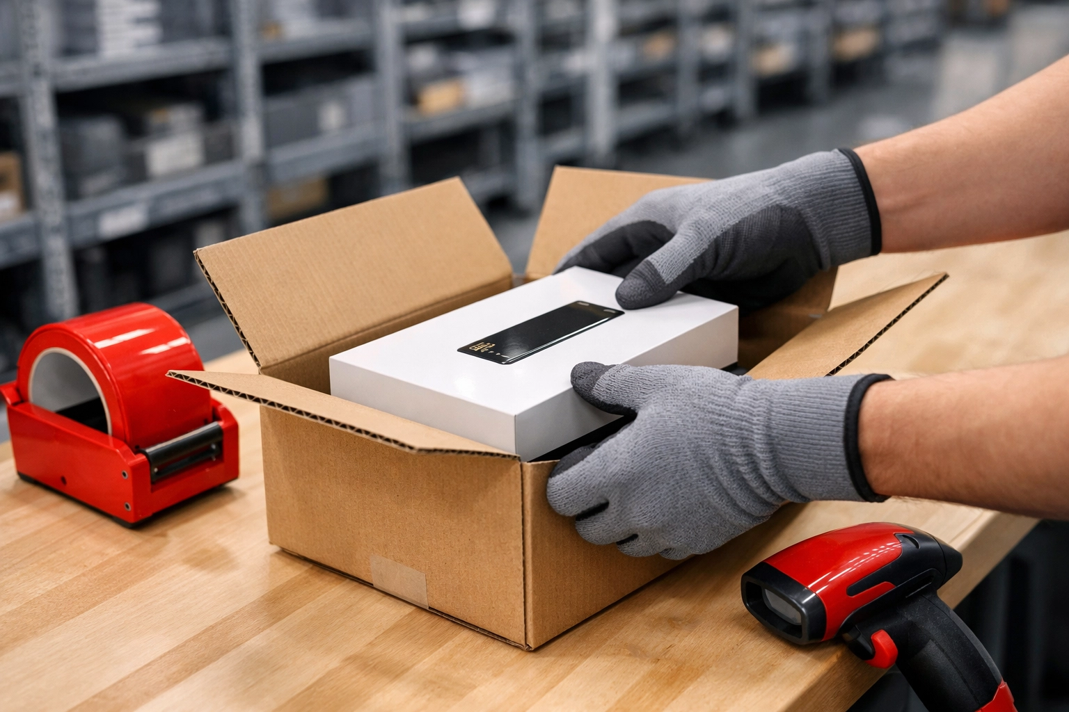 Professional warehouse and fulfilment team packing retail goods at a Hertford logistics facility.