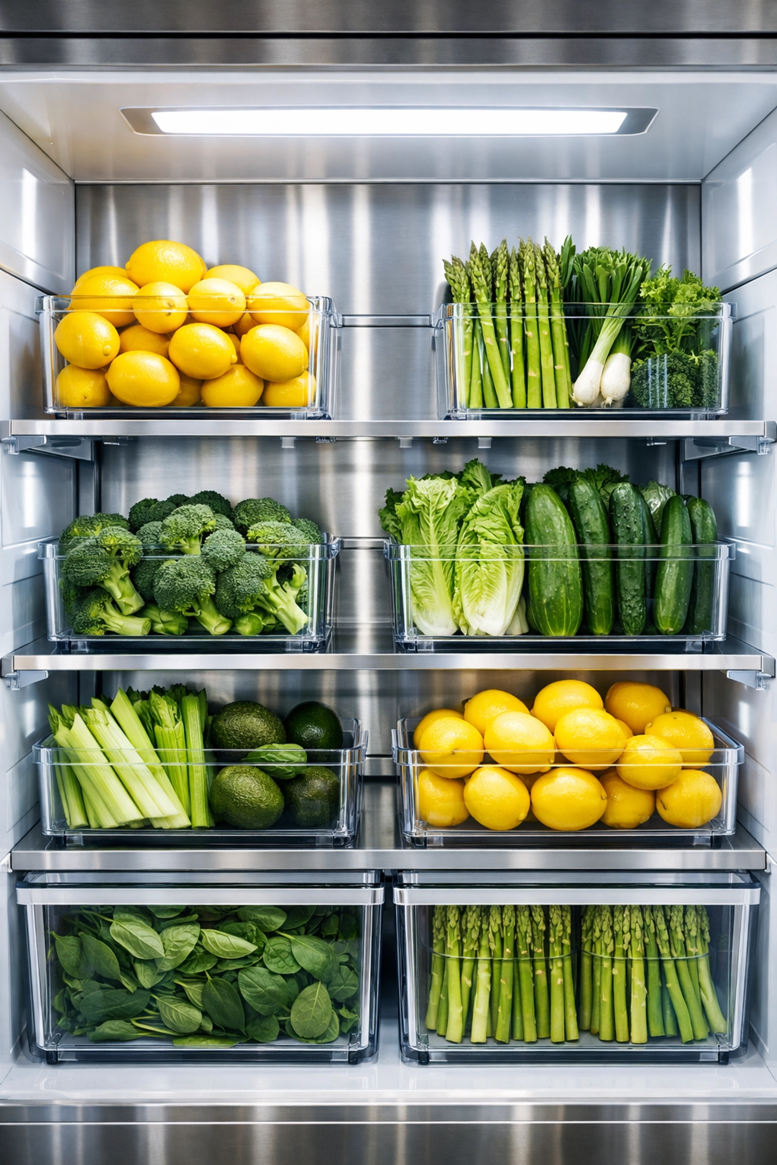 Professionally cleaned refrigerator interior in a Massachusetts home with organized shelves and fresh produce.
