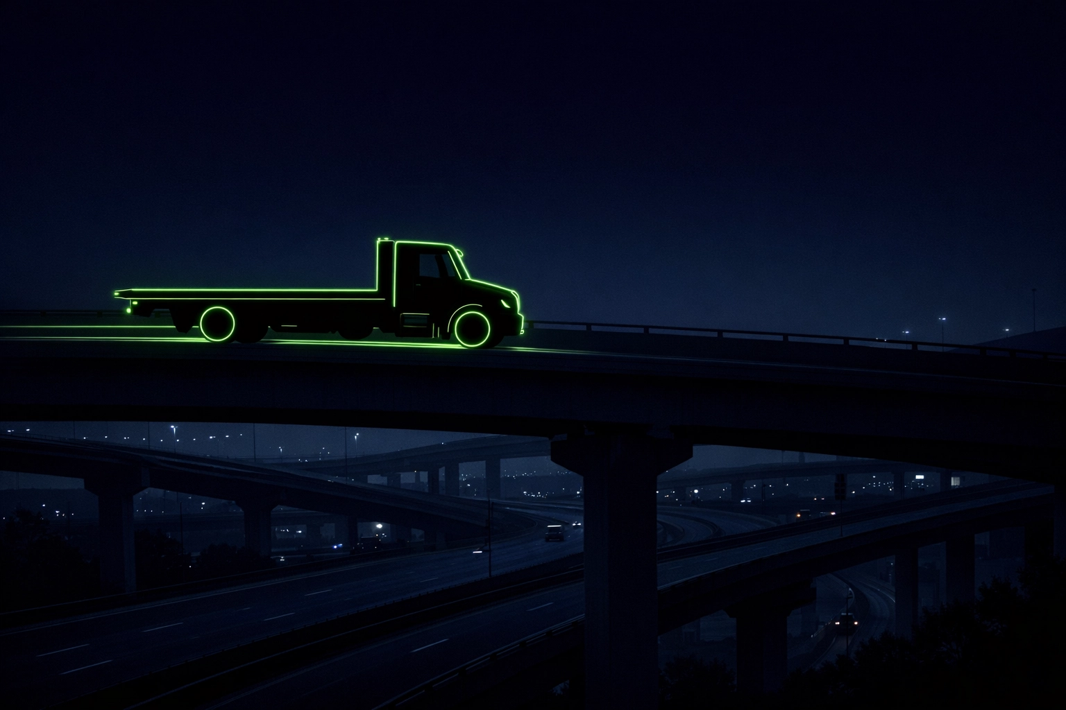 Flatbed towing truck on the I-270 highway interchange near Maryland Heights, MO.