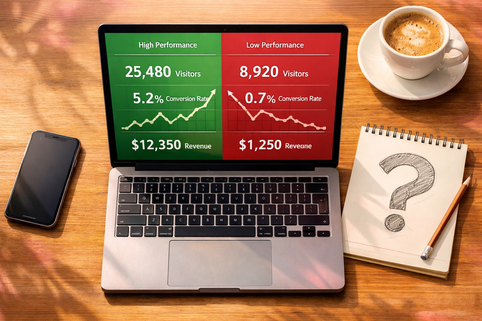 Marketing analytics dashboard displaying conversion rate metrics and lead generation data