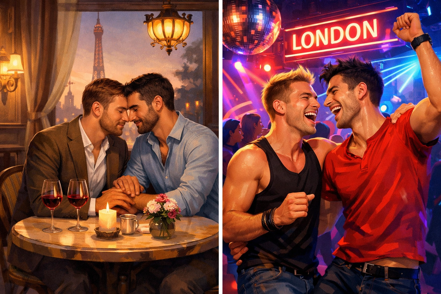 Paris café romance versus London club nightlife for LGBTQ+ Valentine's celebration