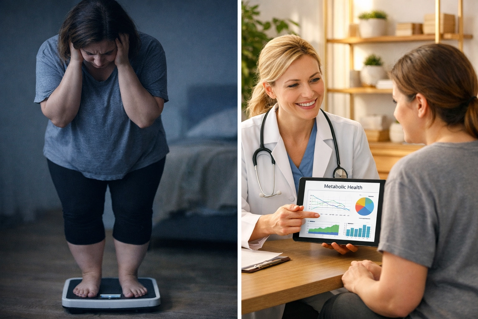 Patient consulting with medical provider about weight loss medication plateau and metabolic health