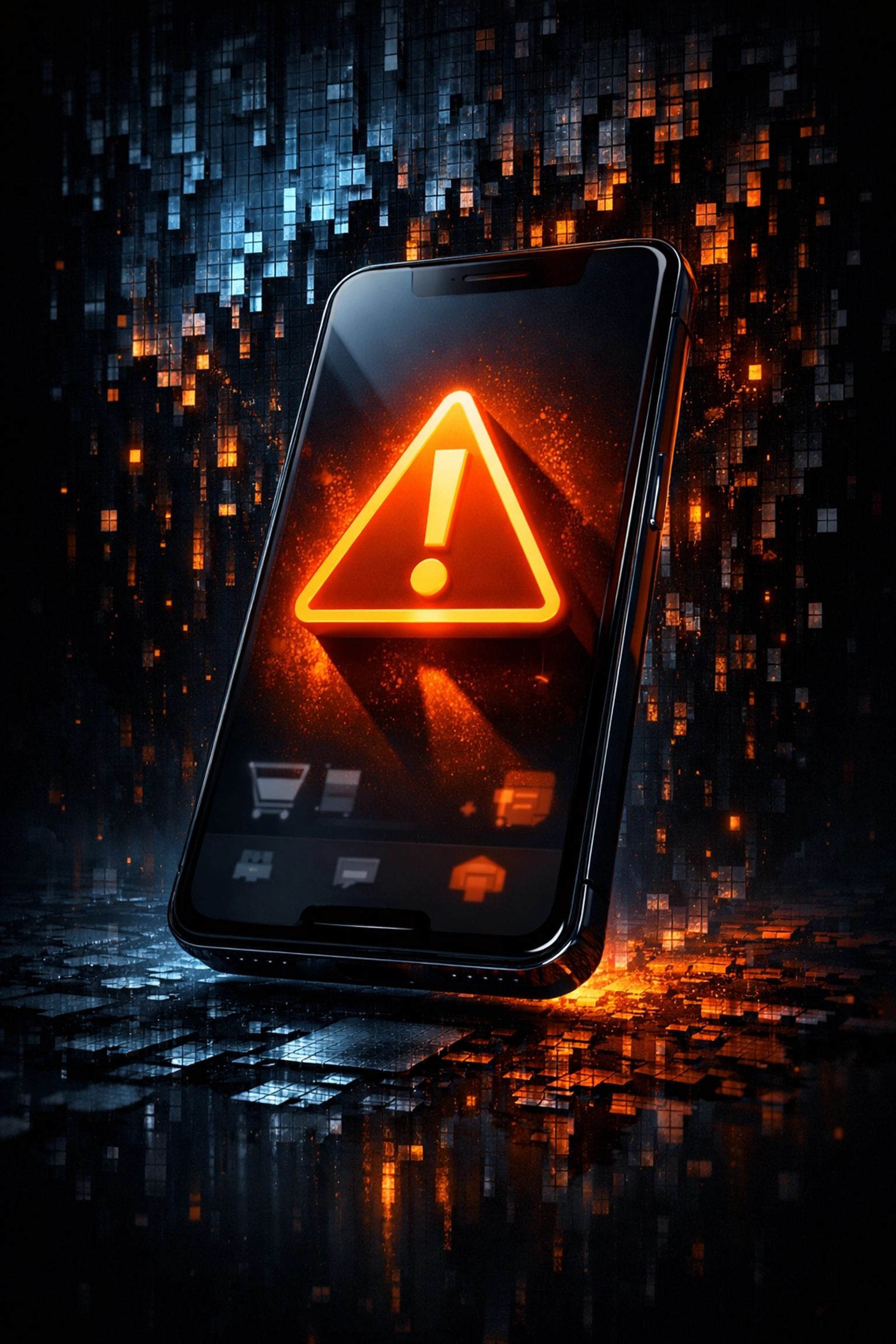 Smartphone screen showing a warning alert icon symbolizing account suspension risks on reselling platforms.