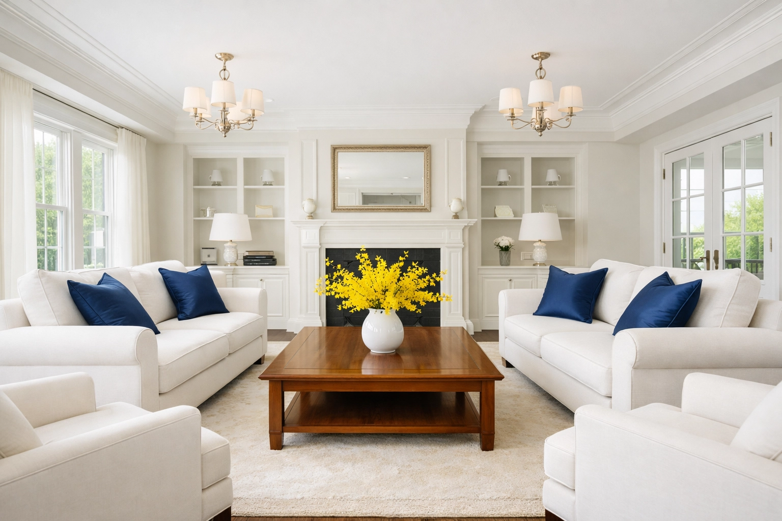 A pristine, professionally cleaned living room in Newton after a deep Spring Cleaning Massachusetts service.