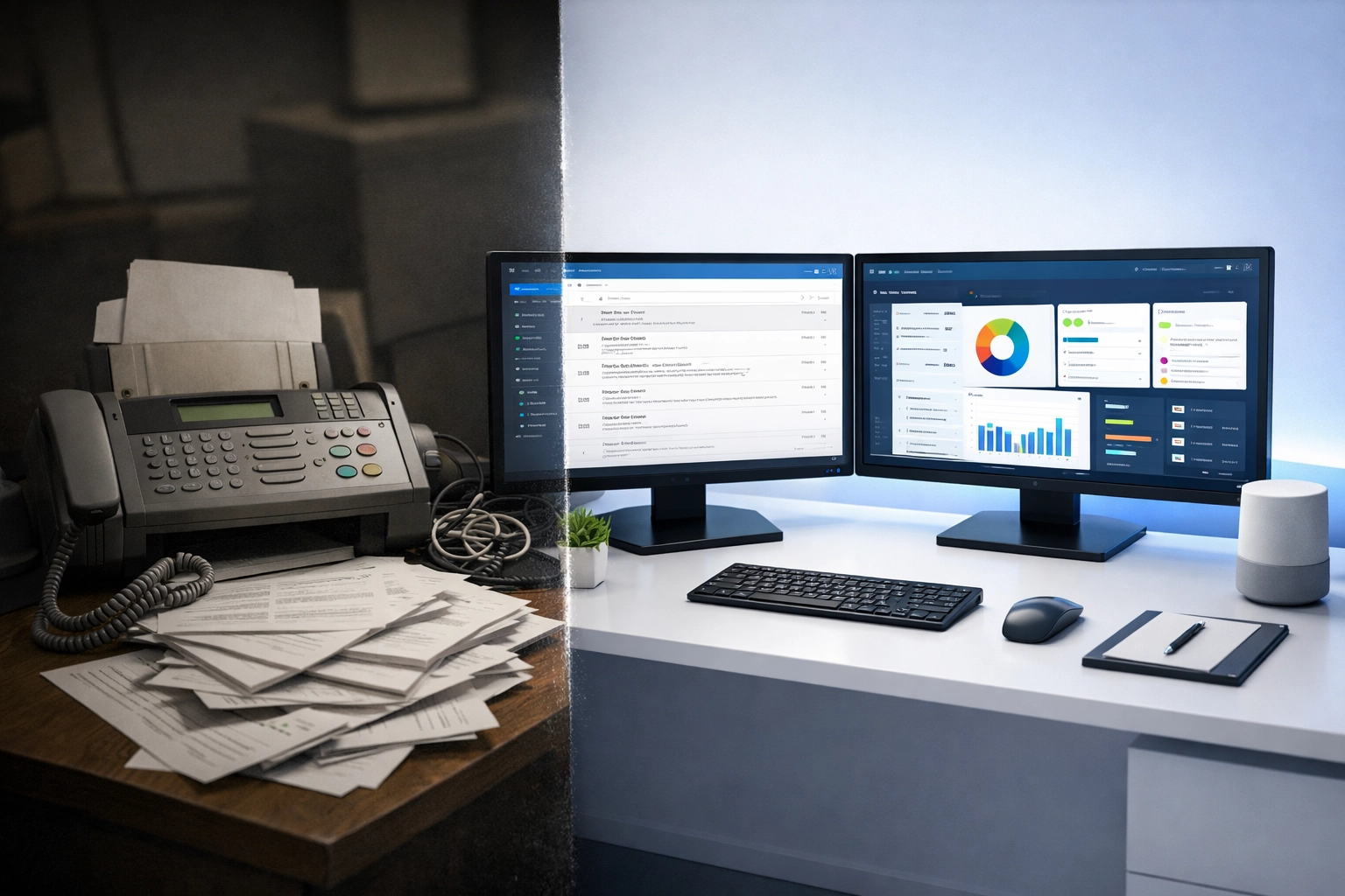2026 CMS Prior Auth Rules: 7 Mistakes You're Making With Documentation (And How to Fix Them Before January) Manual fax-based prior authorization workflow transformed to modern electronic submission system