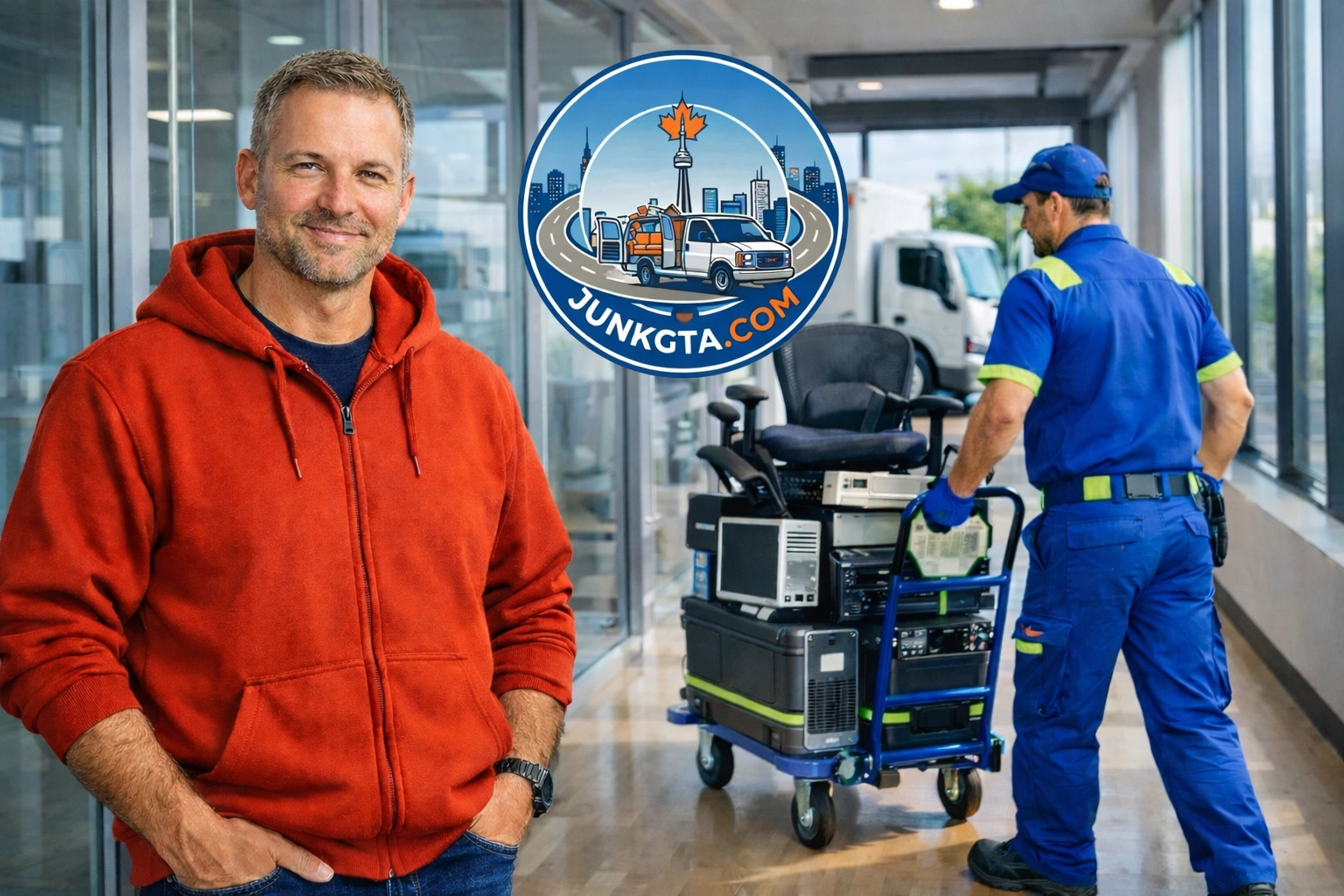 Roman K overseeing an office junk removal Bradford project to safely haul away old electronics and furniture.