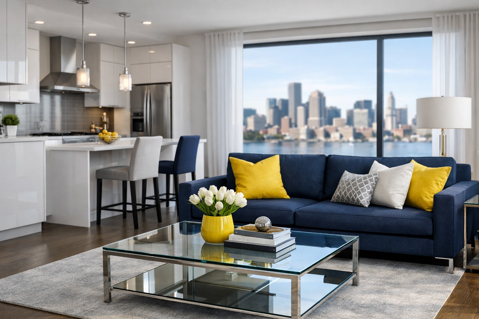 A perfectly clean and modern Boston apartment with gleaming surfaces after a professional move-out clean.