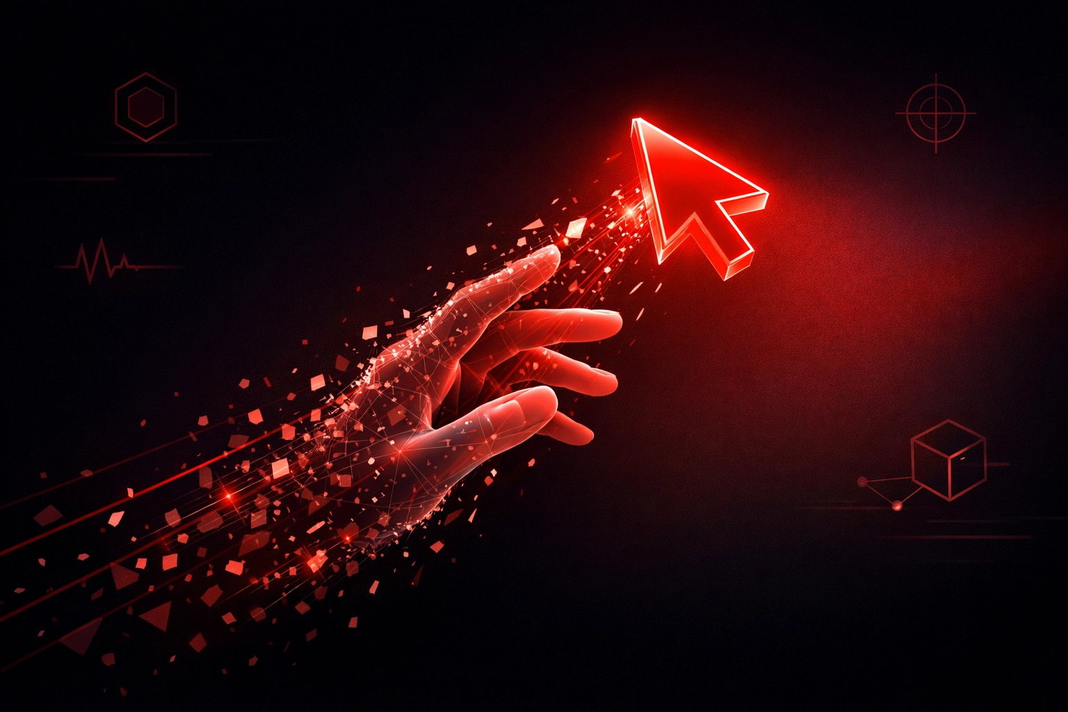 A digital hand reaching for a glowing cursor, symbolizing the shift to agentic commerce and AI-driven sales.