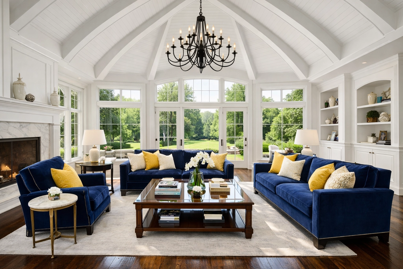 Spotless luxury living room in Dover showing expert residential cleaning Massachusetts services for high-end estates.