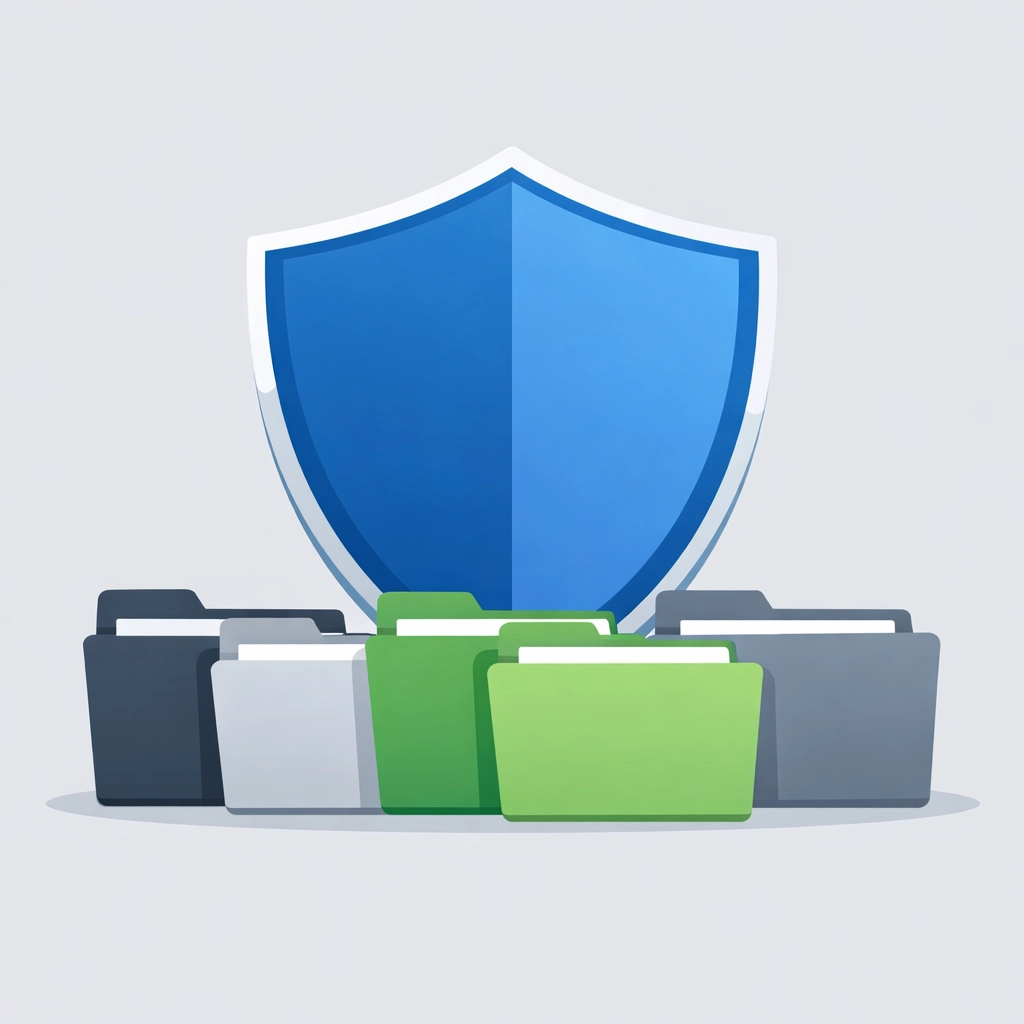 Protective shield over digital tax folders representing audit protection and secure document retention.