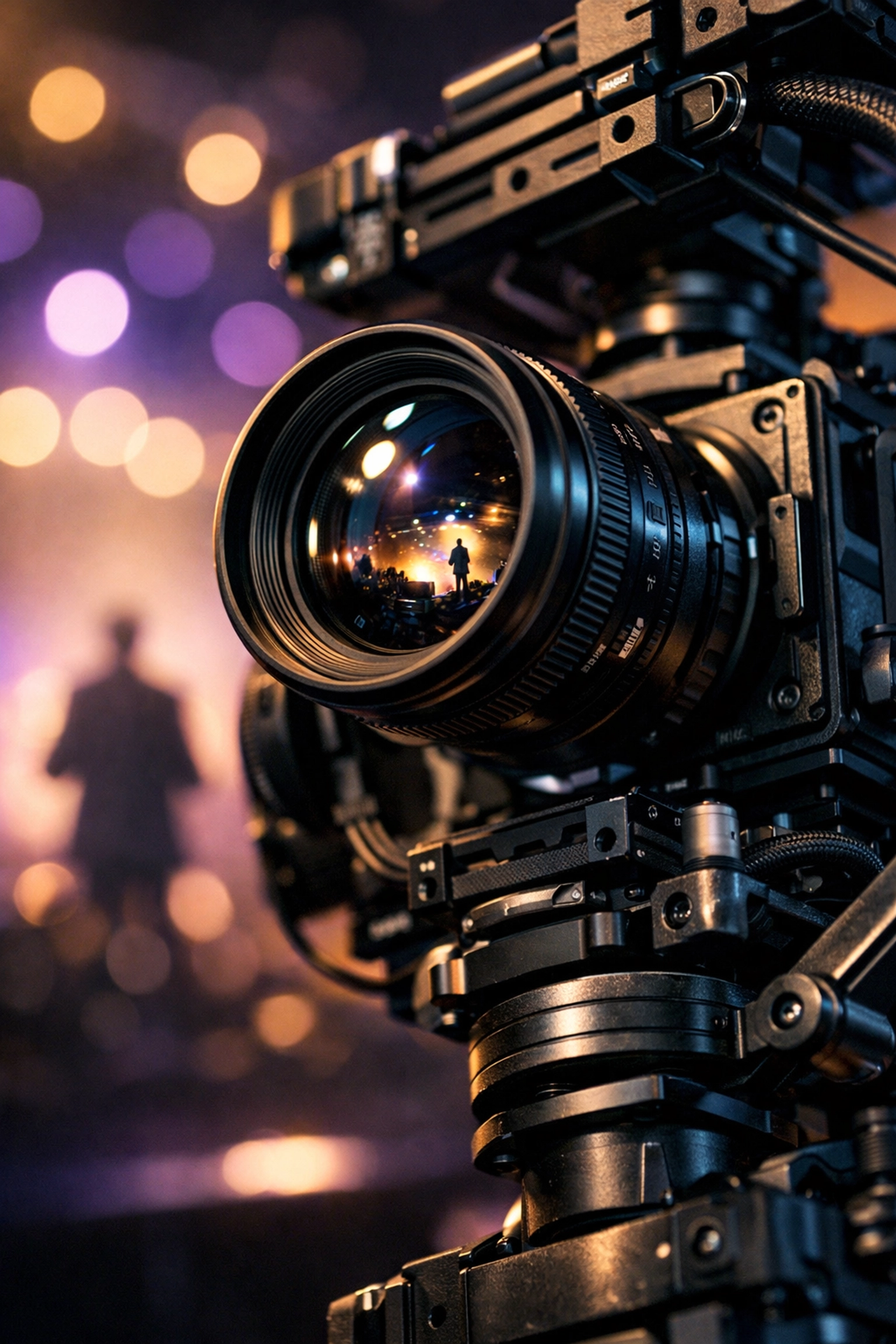 Corporate event videographer using a gimbal-mounted camera to film a keynote speaker at a conference.