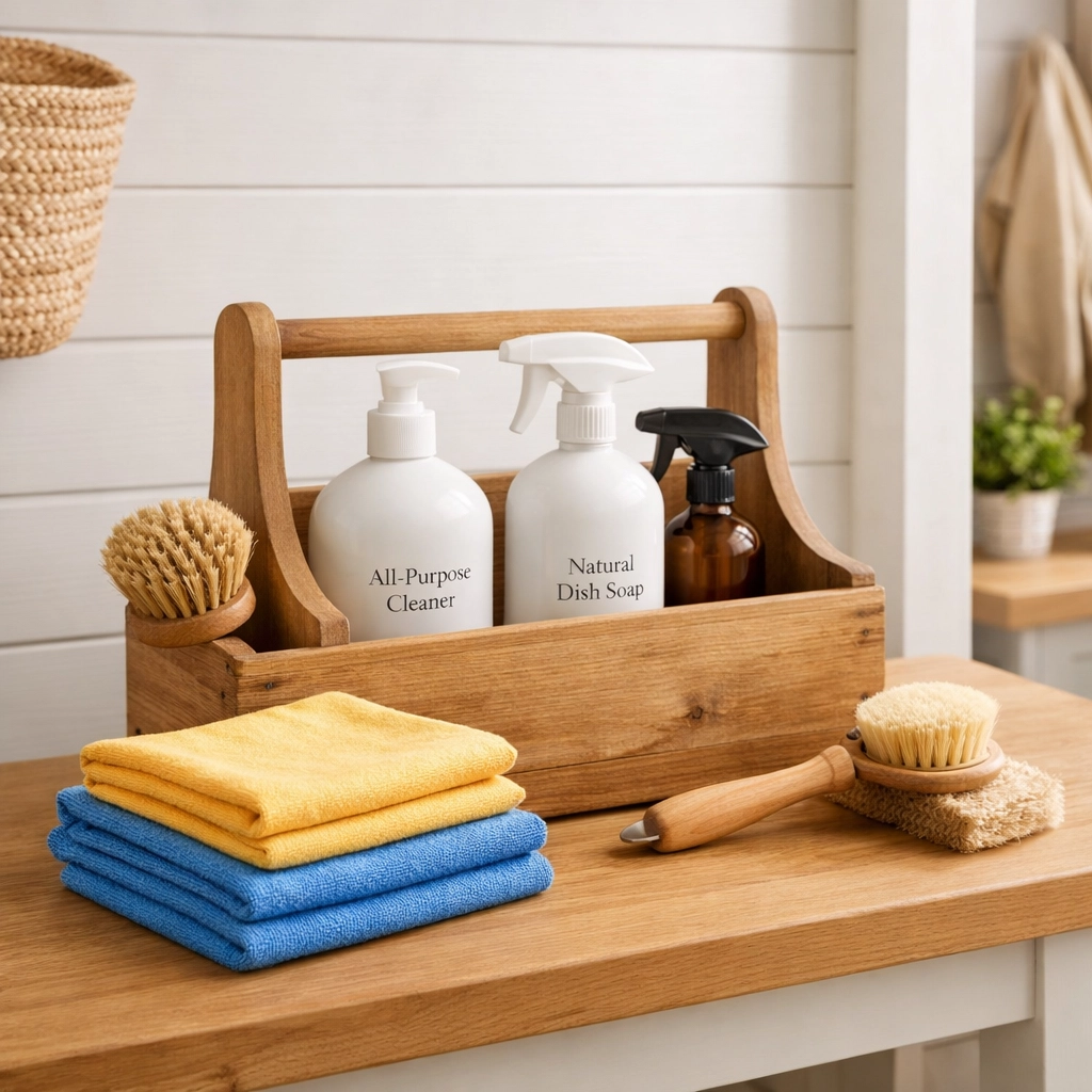 Eco-friendly cleaning supplies and non-toxic products used by professional cleaners in Leominster MA.