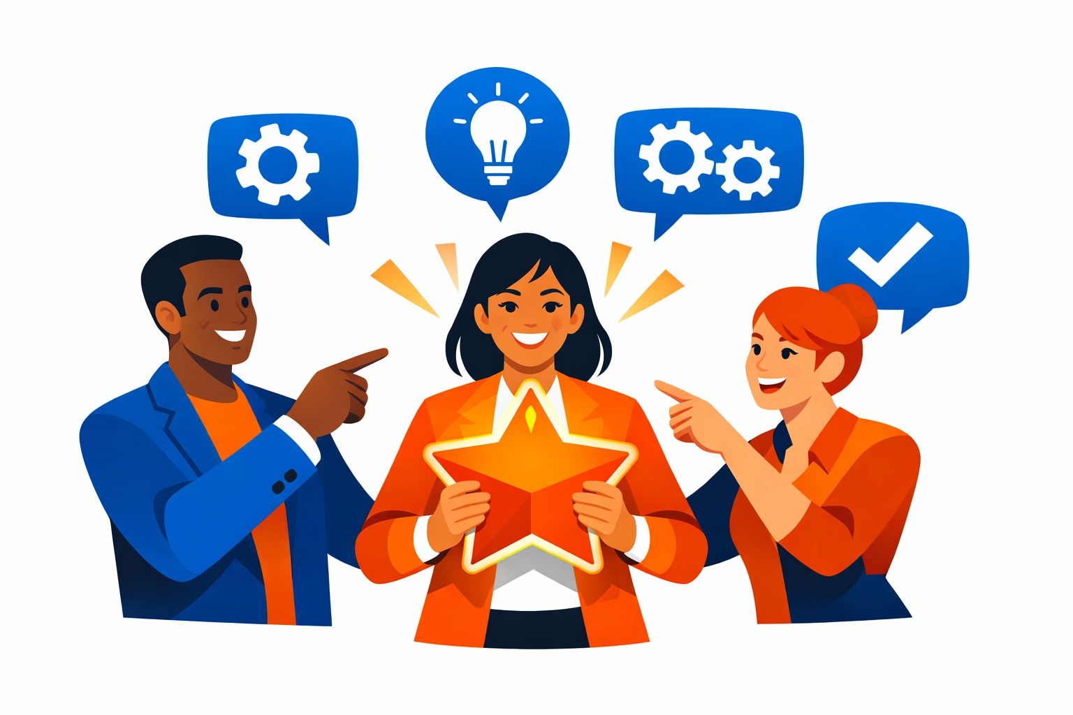 A group of professional brand advocates collaborating and sharing insights from a SaaS training session.