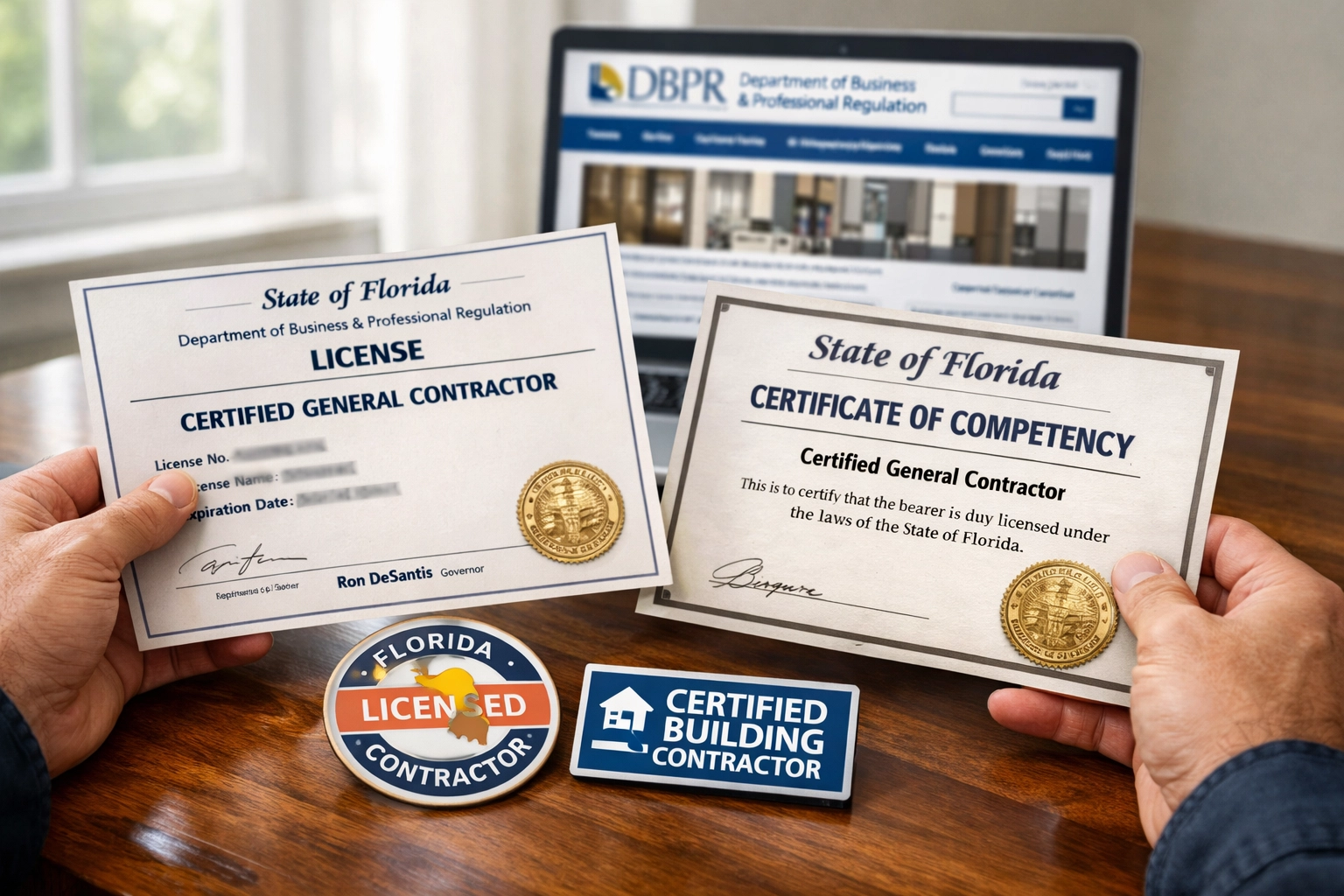 Florida contractor license and certification documents for home remodeling verification