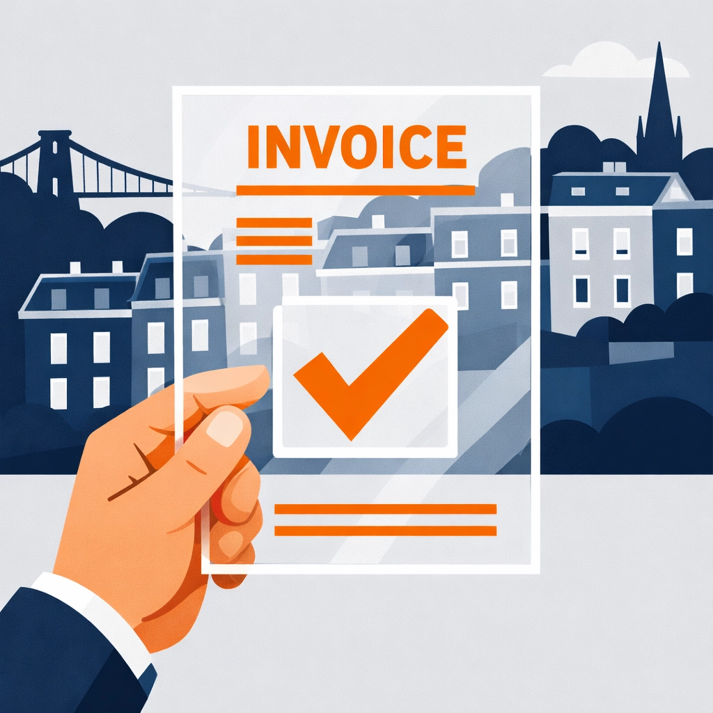Illustration of a transparent invoice showing honest pricing and quotes from local locksmiths in Bristol.