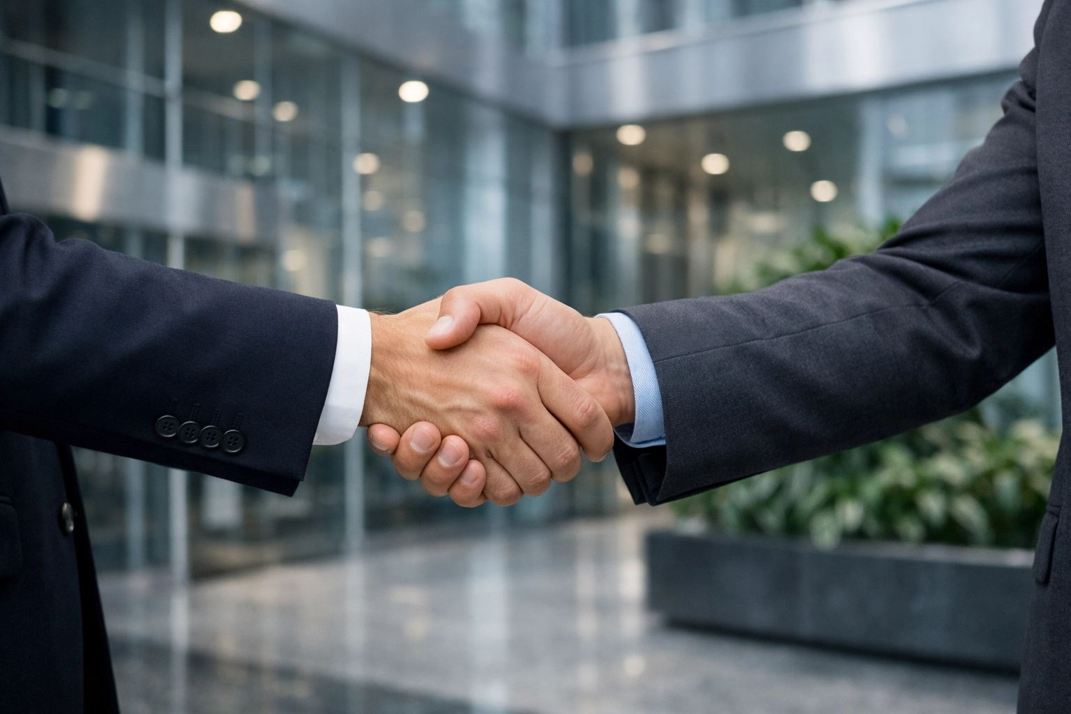 Professional handshake between a business broker and a service company owner in North Carolina.