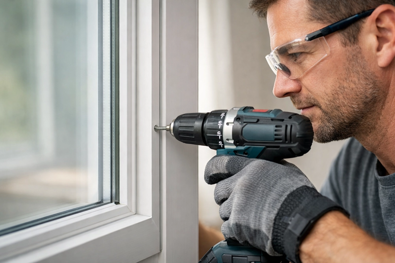 Professional contractor installing energy-efficient window replacement in Red Deer home