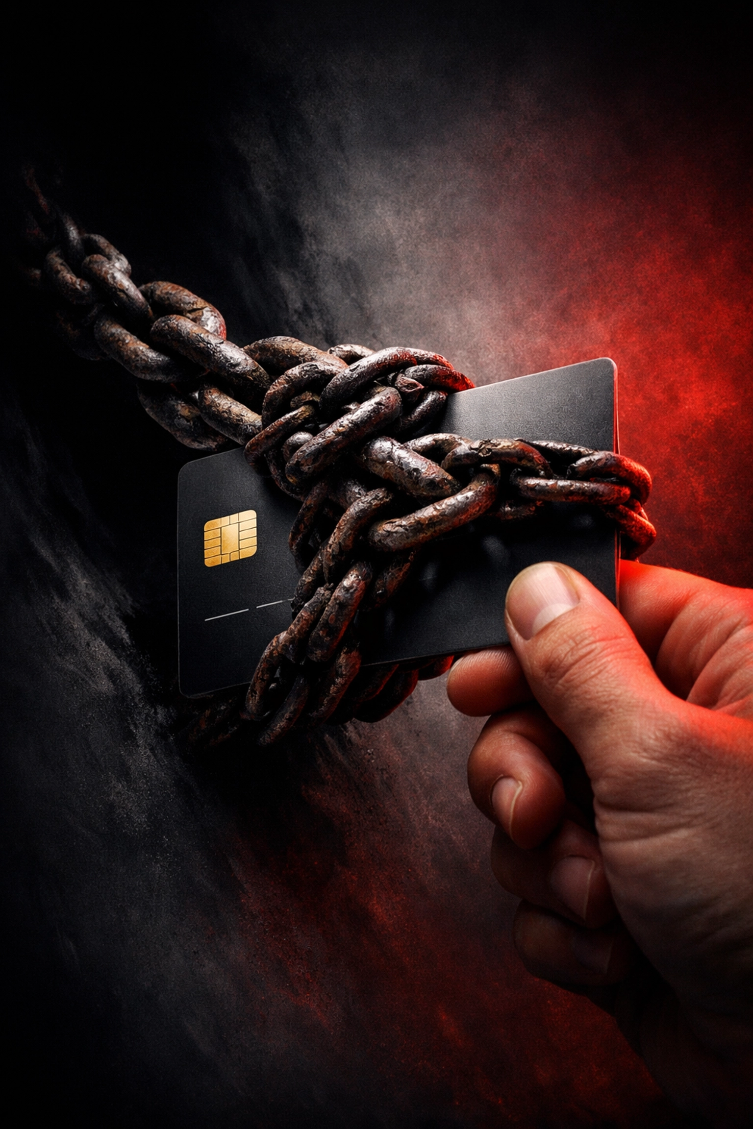 A credit card restrained by chains illustrating hidden wellness subscription traps.