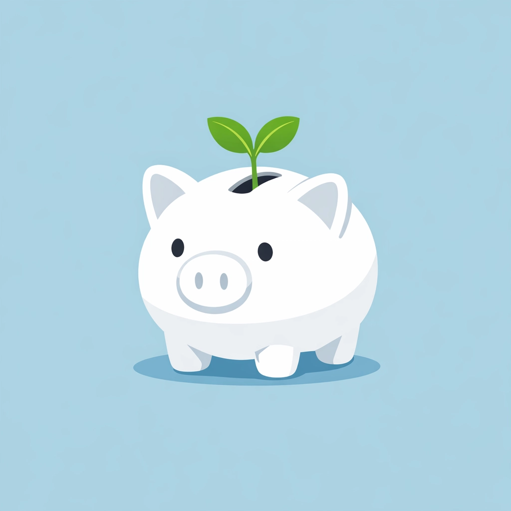 Alcancía con planta creciendo que representa el ahorro para el pago inicial de una vivienda.