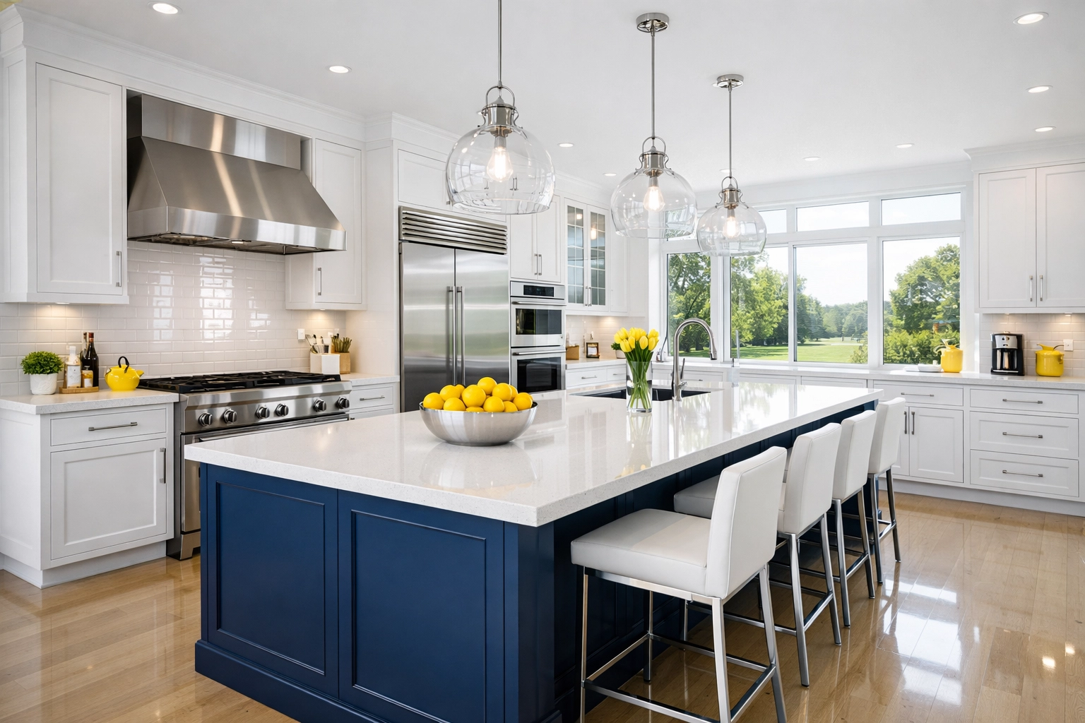 Pristine luxury kitchen with polished quartz countertops after elite residential cleaning in Andover.