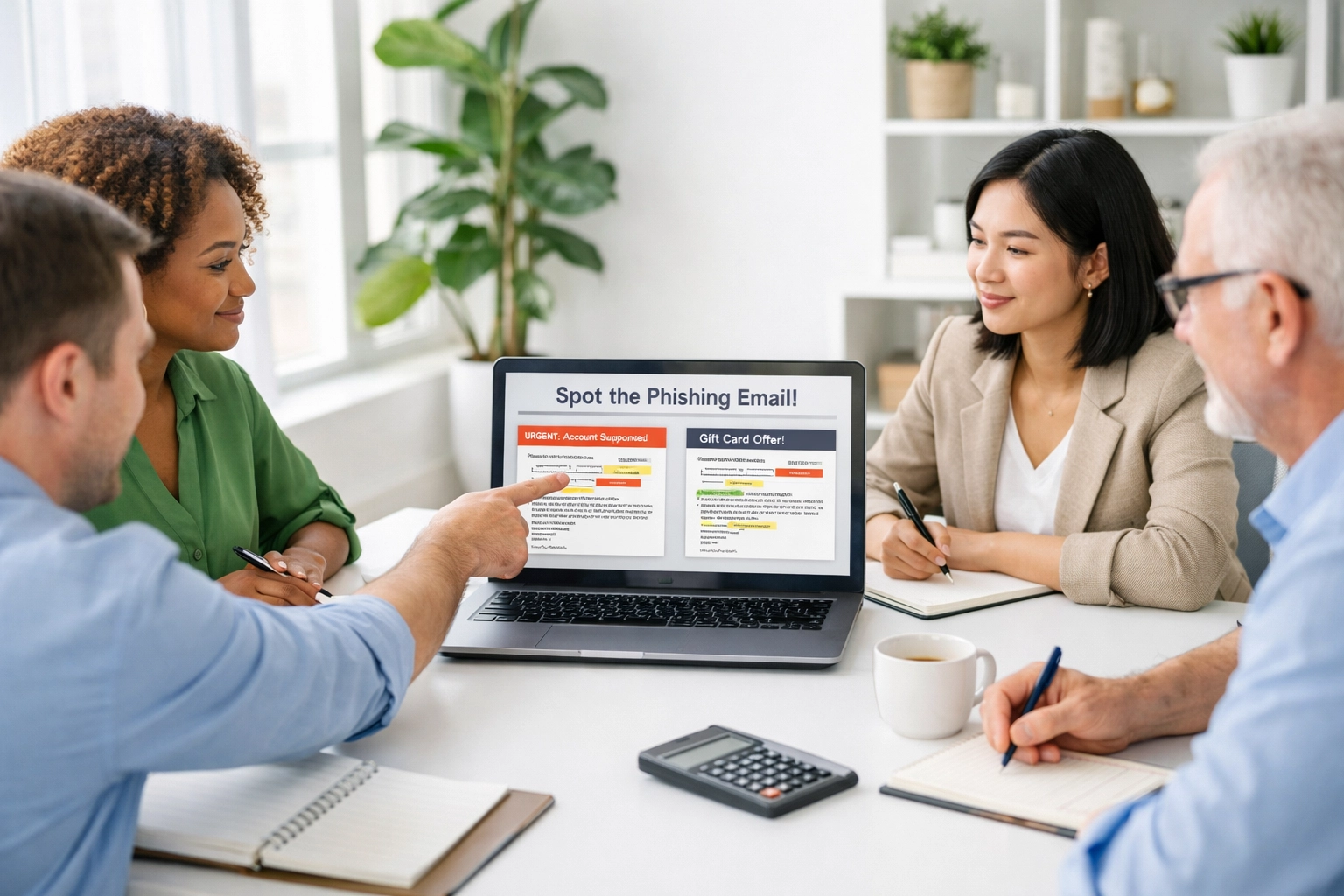 Accounting professionals in cybersecurity training session learning to identify phishing threats