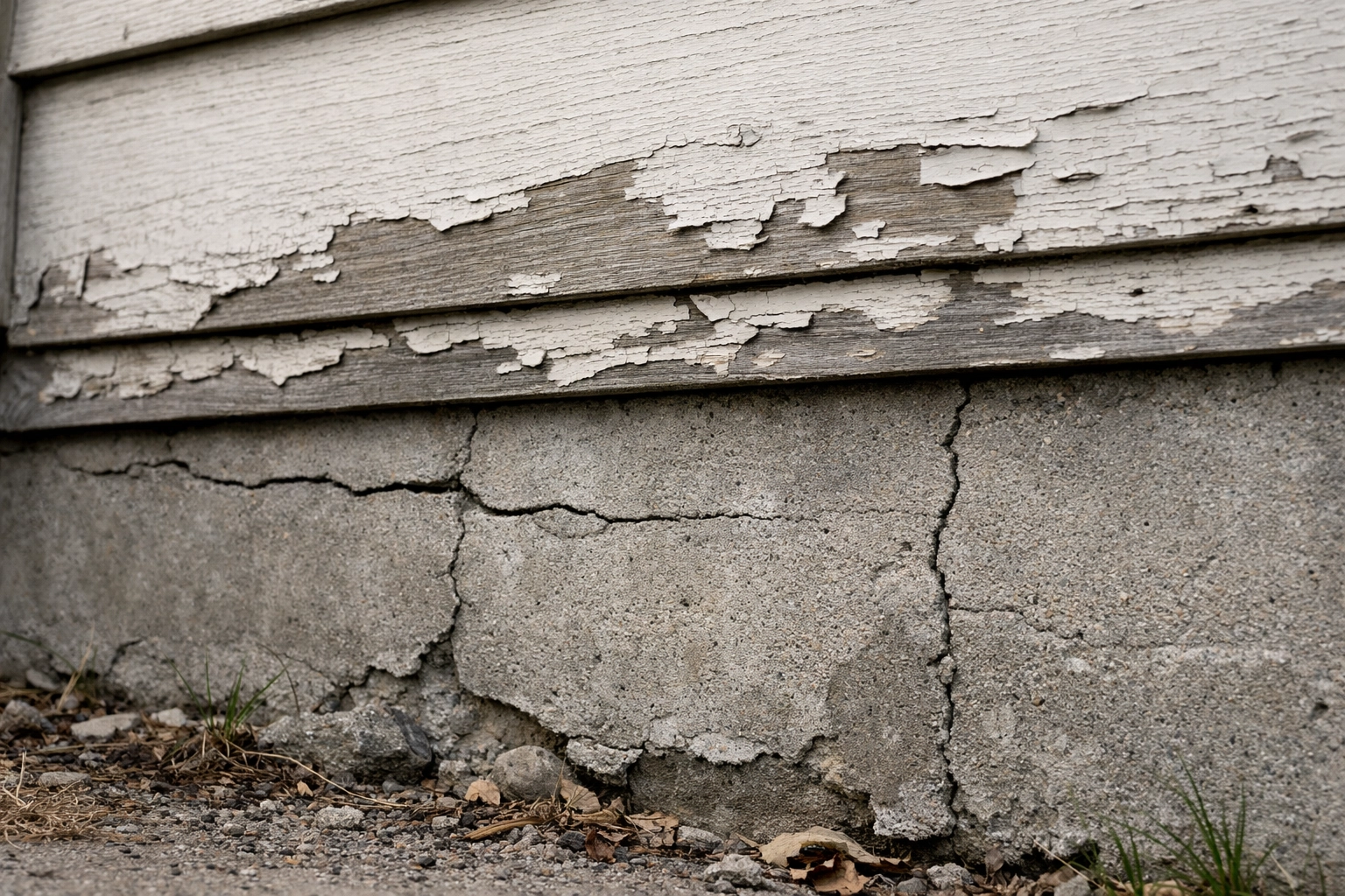 House foundation showing wear and minor damage sold as-is with liens in Nashville