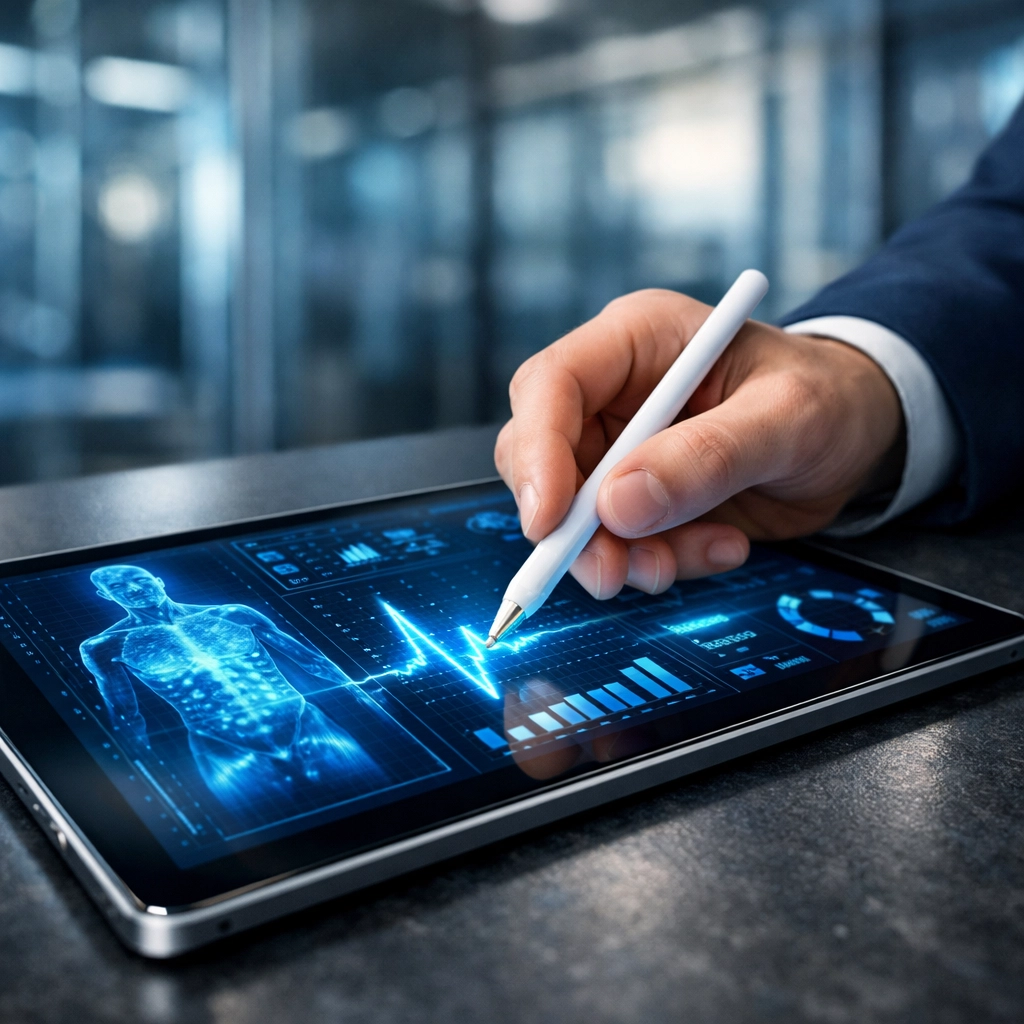 A digital sales diagnostic tool on a tablet showing performance data for measuring sales team competency.