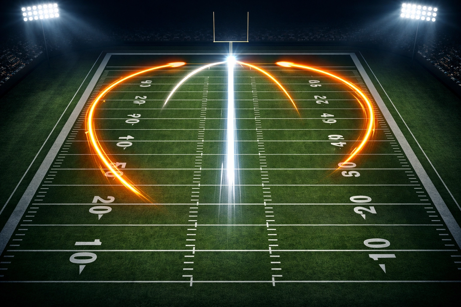 Aerial view of football field showing deep passing routes for OSU vertical offense