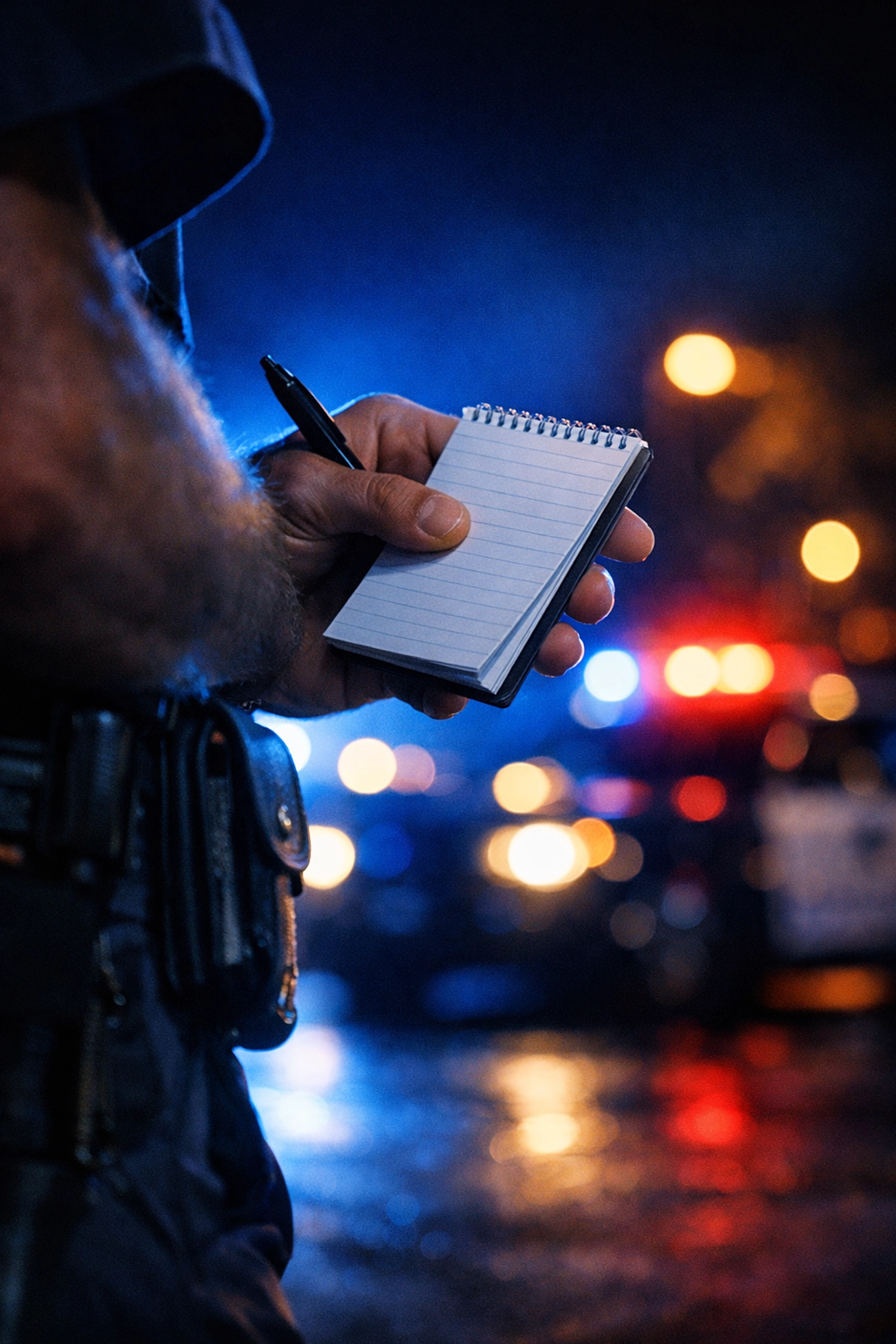 Police officer documenting DUI traffic stop in Virginia Beach with patrol lights