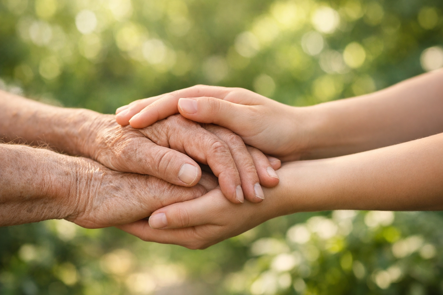 Close-up of hands joined in a gesture of unity and prayer for the church in India.