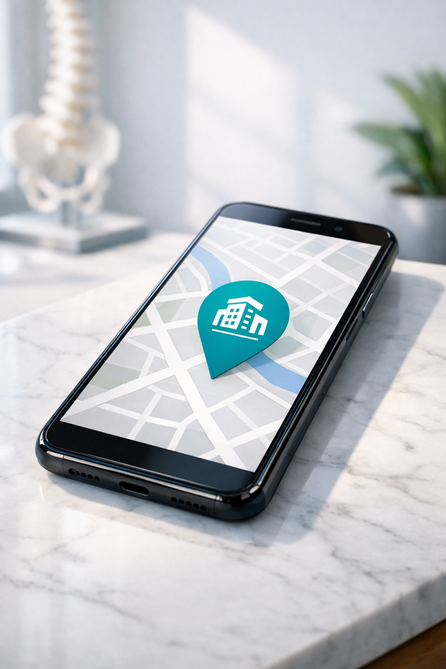 Smartphone showing a local map listing, highlighting the importance of local SEO and mobile optimization for chiropractors.