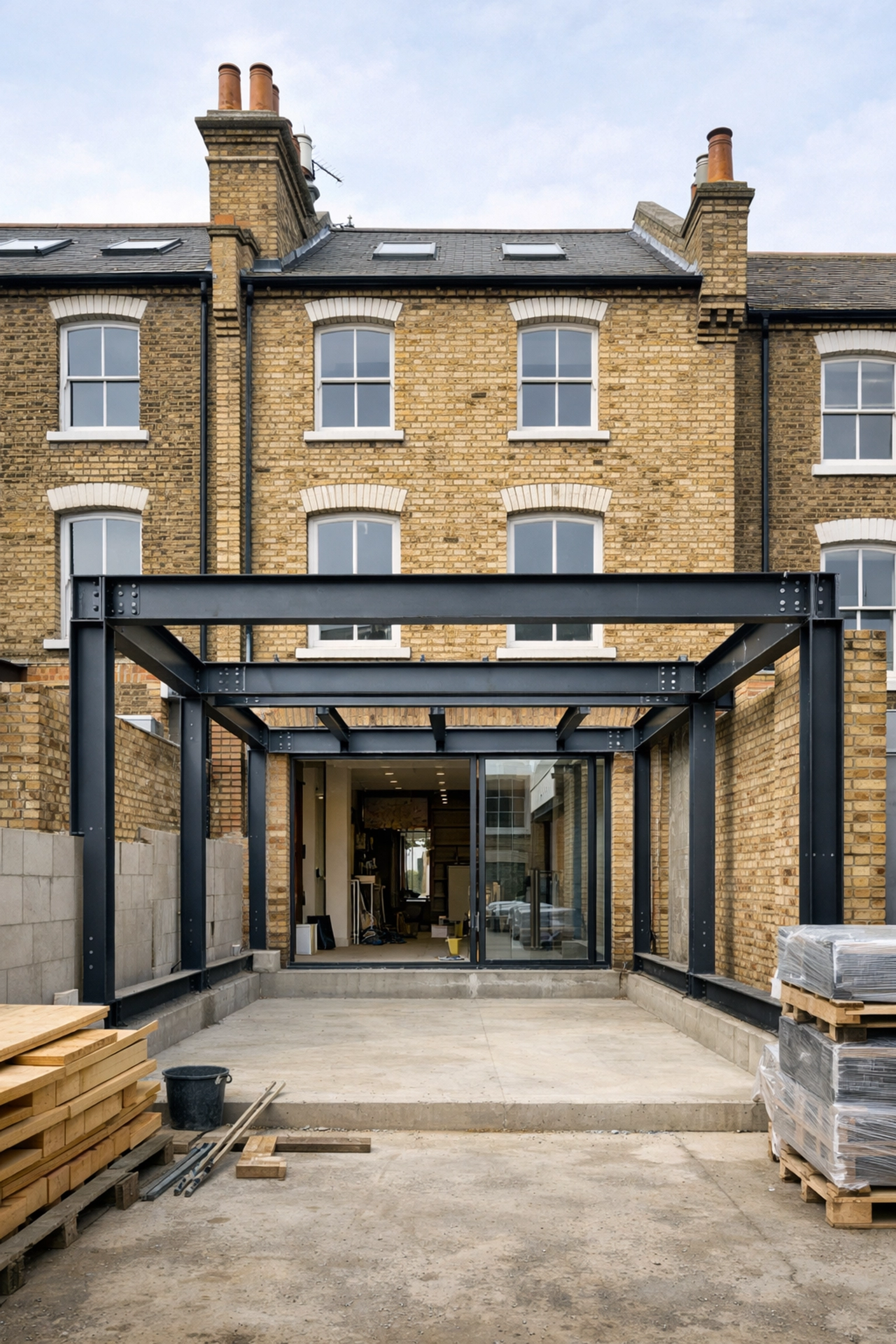 Structural steel extension on a Victorian house by architects Croydon for building compliance.