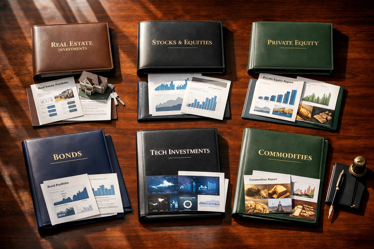 Investment portfolio diversification strategy with multiple asset categories organized