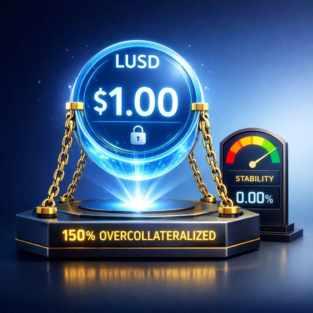 LUSD stablecoin showing stable $1 value with overcollateralization for merchant payments