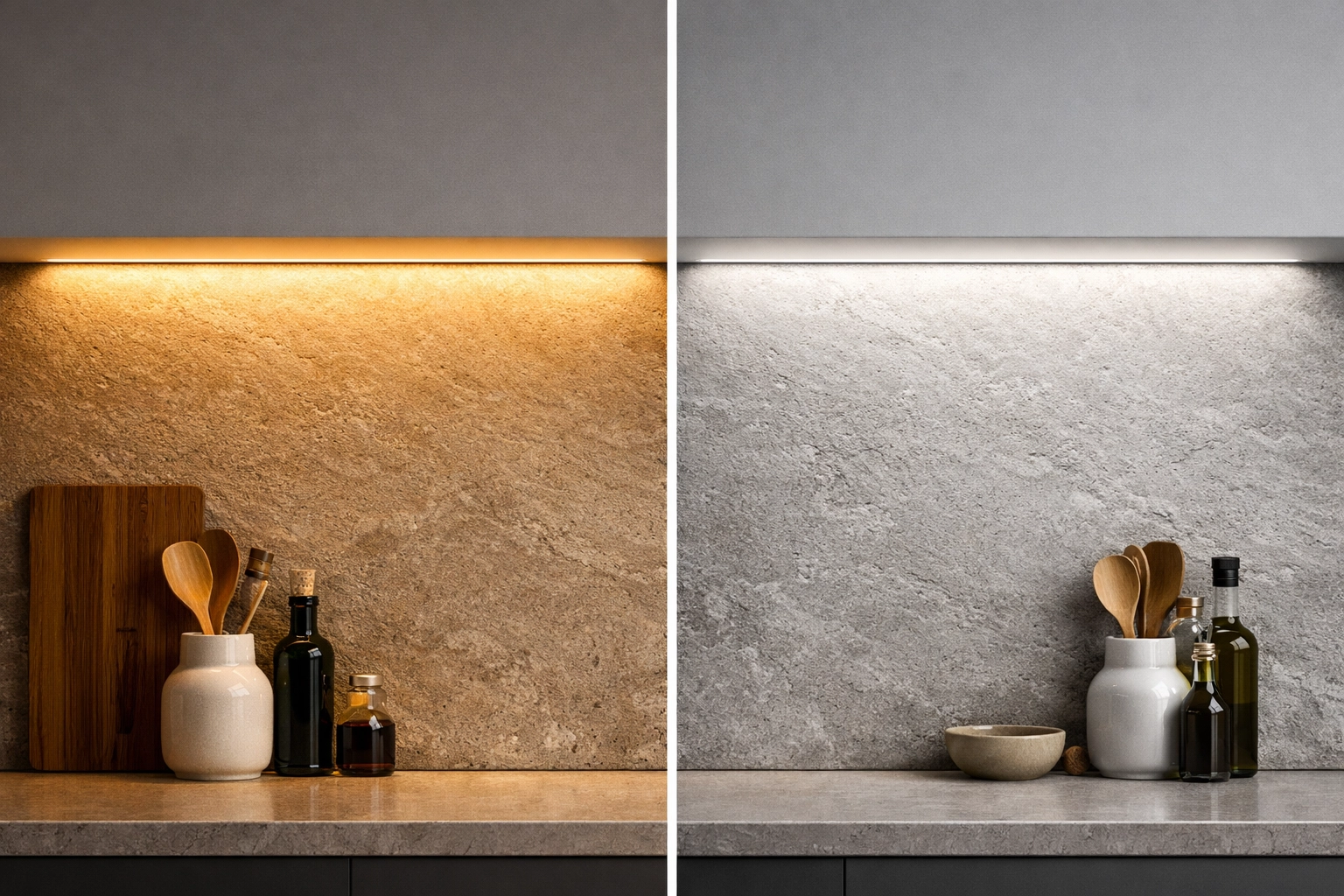 Comparaison entre l'éclairage LED 3000K blanc chaud et 4000K blanc neutre pour cuisine.
