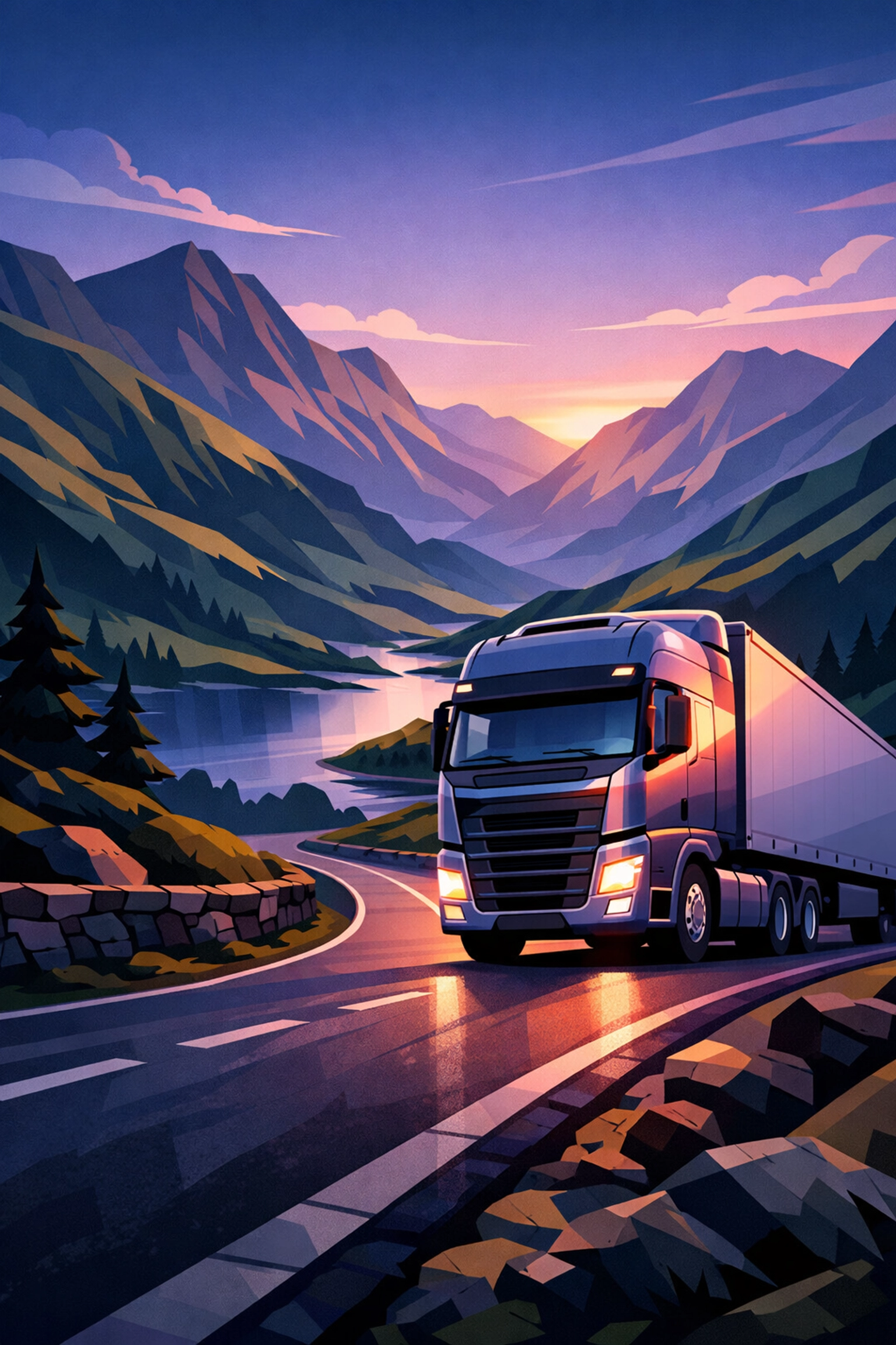 Class 1 truck on a scenic North West route representing driver lifestyle and long-term retention.