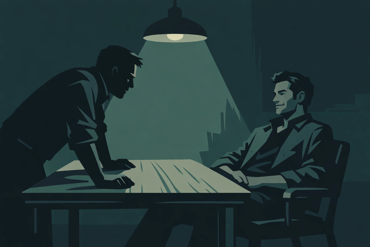 Power dynamics reversed: victim confronts captor in gay thriller interrogation