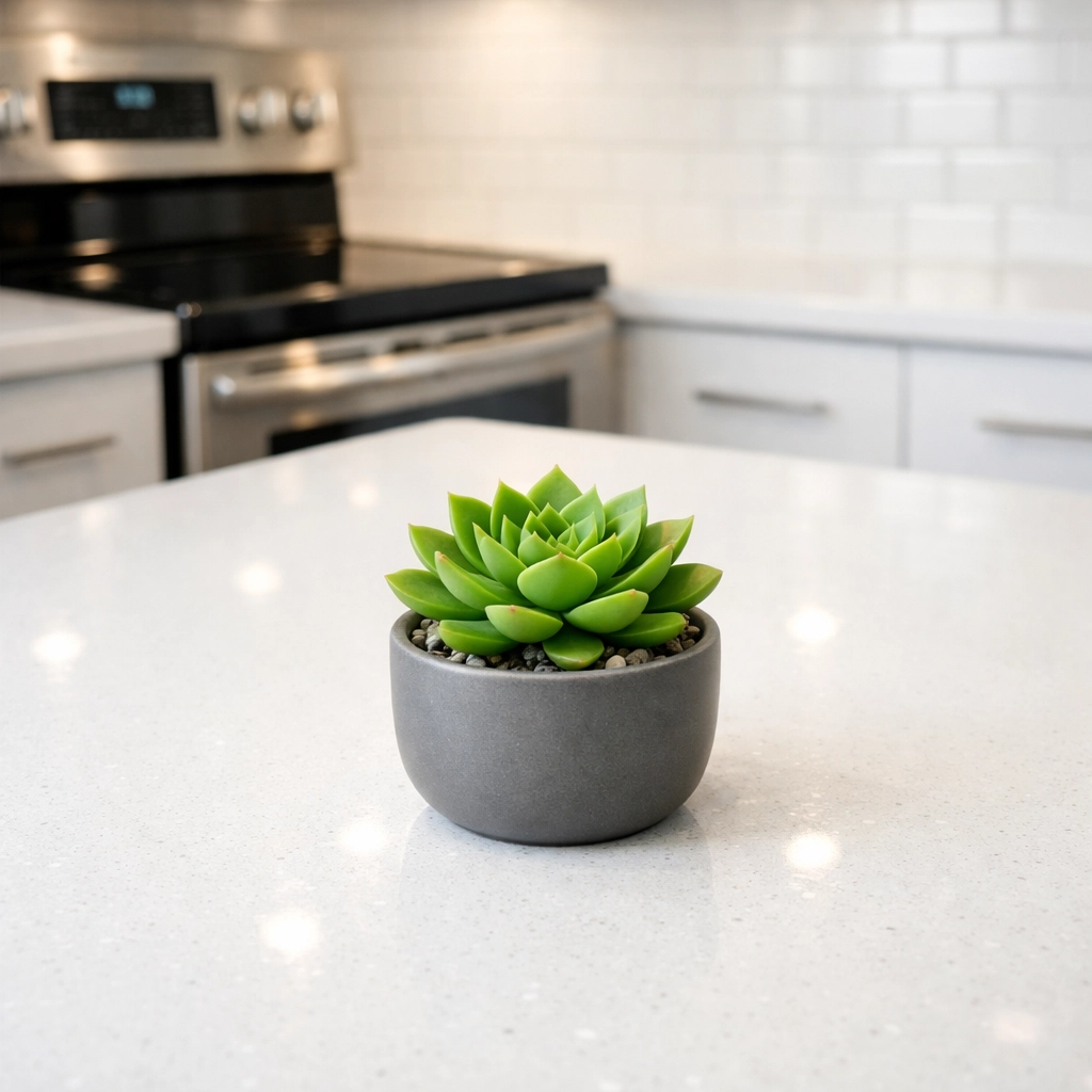 Sanitized modern kitchen with clean quartz countertops ready for a 5-star tenant move-in experience.
