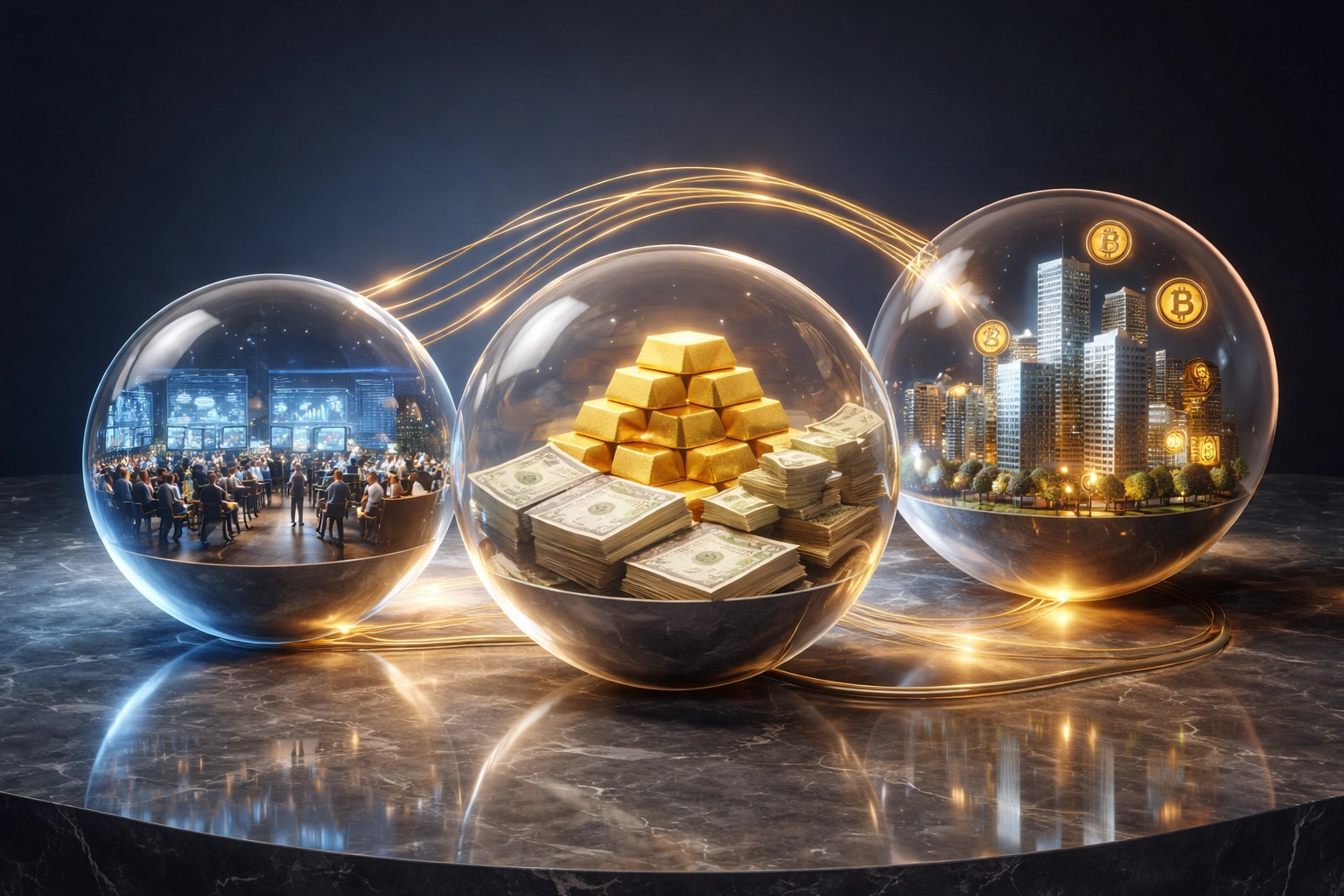 Visualization of diversified portfolio for accredited investors, integrating stocks, bonds, and alternative investments.