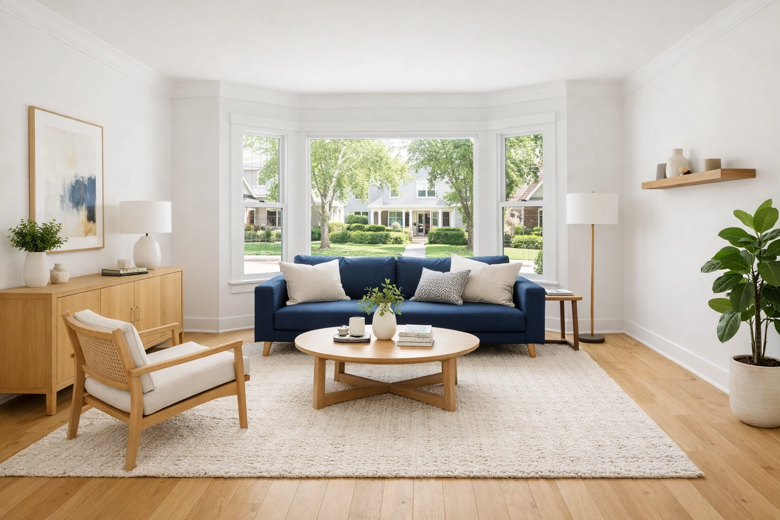 Modern living room in a renovated Cleveland turnkey rental property.