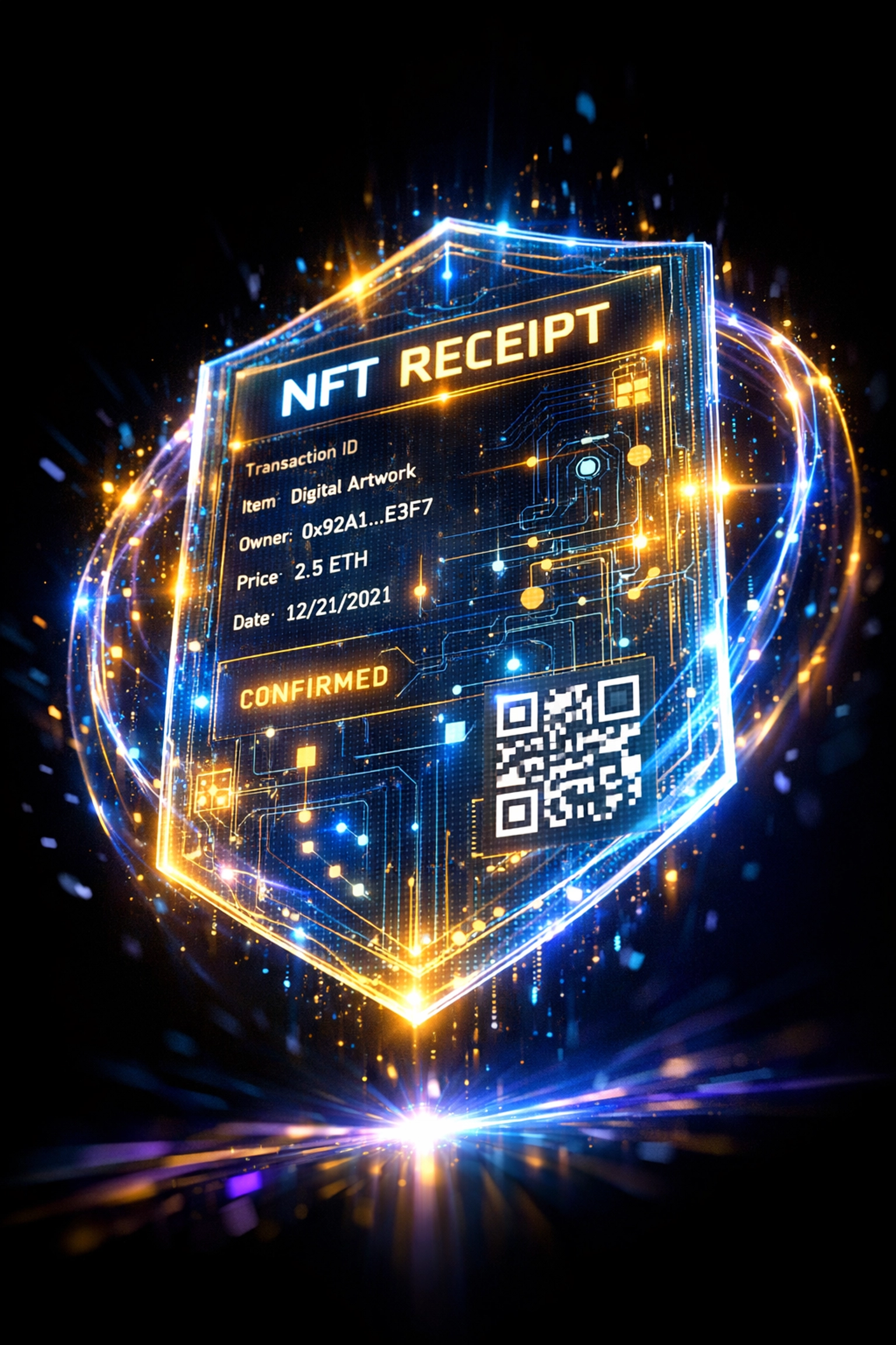 Blockchain NFT receipt showing immutable proof of purchase for fraud prevention