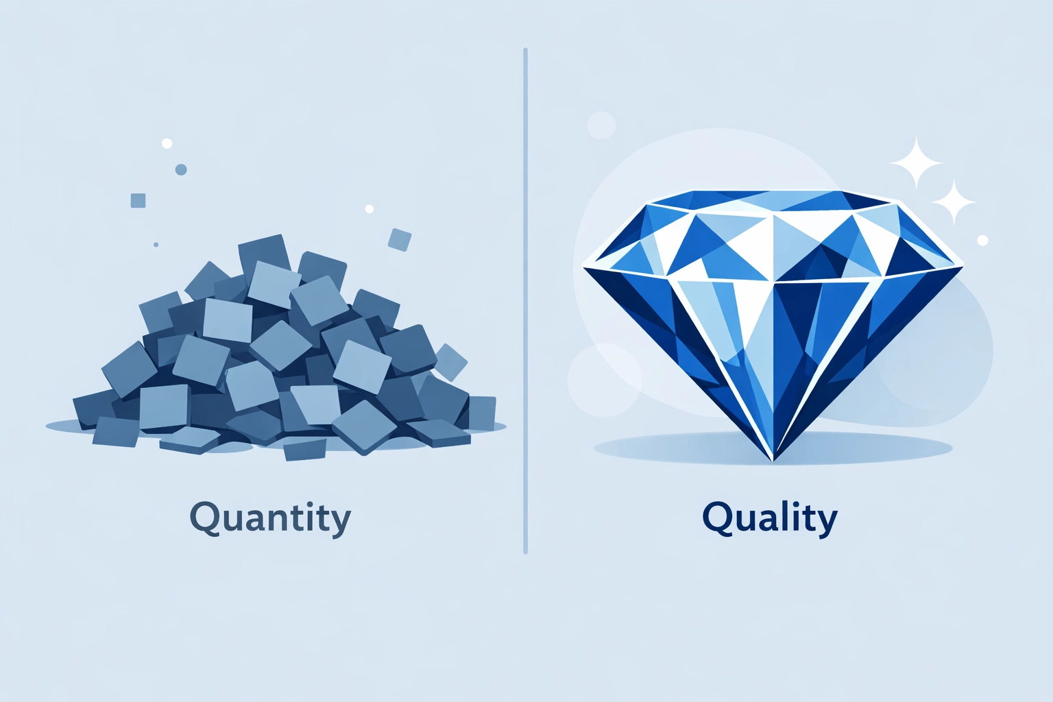 Illustration comparing a diamond to generic shapes to show the value of high-quality content over volume for SEO ranking.