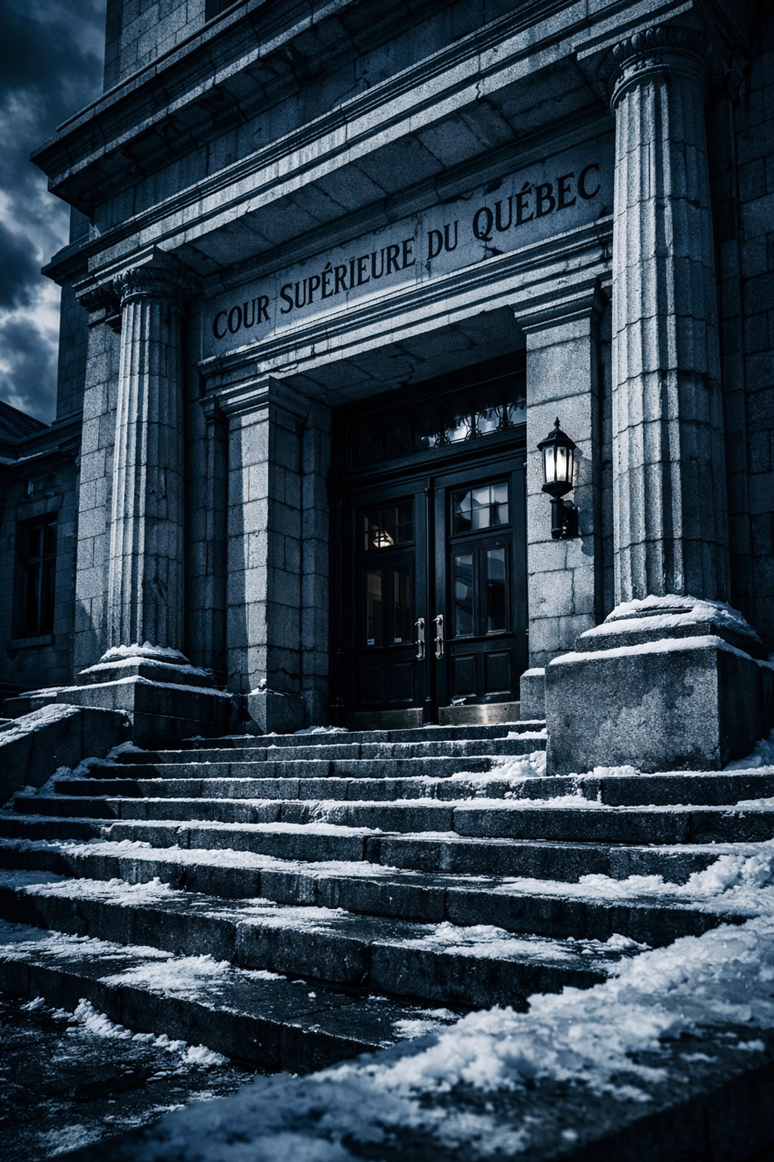 Entrance to the Quebec Superior Court in Quebec City during the religious freedom legal hearing.