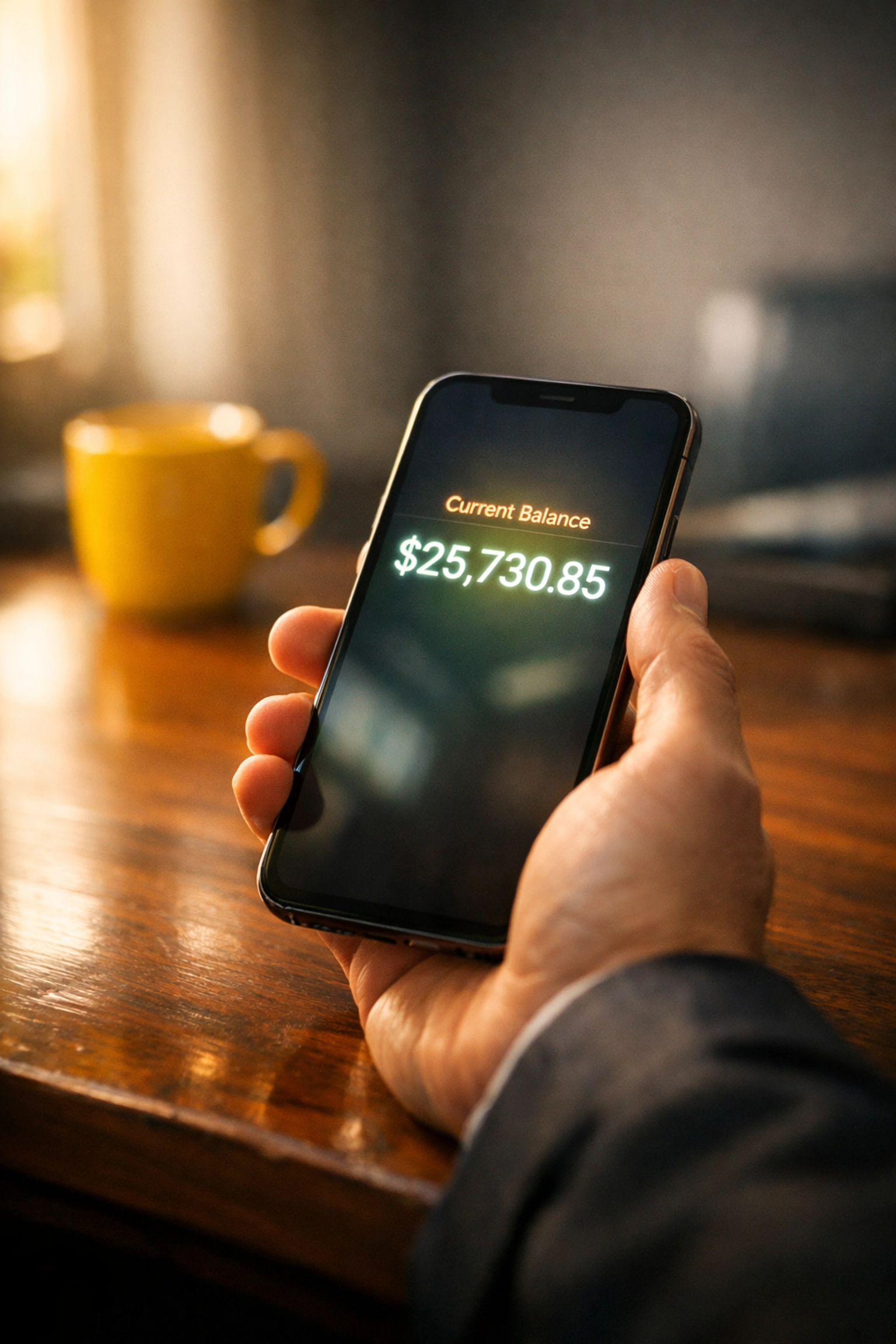 Business owner checking a bank balance on a phone, highlighting the risks of financial blindness for MSPs.