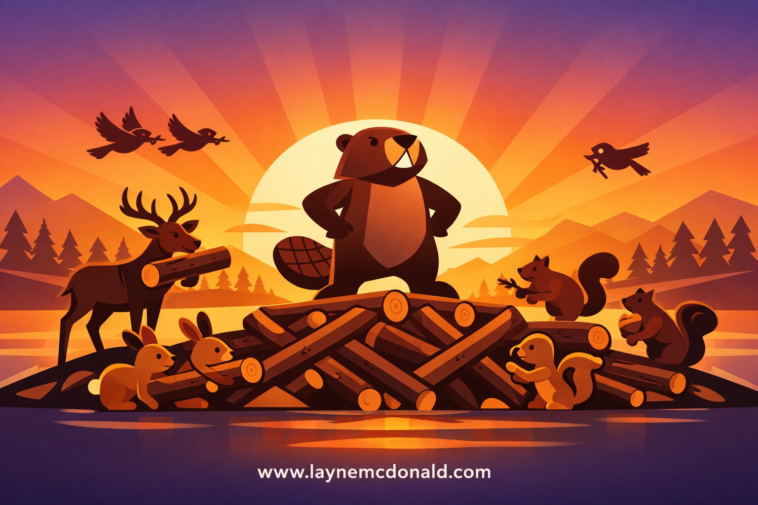 Beaver and woodland animals working together representing biblical community and teamwork in Hoppers