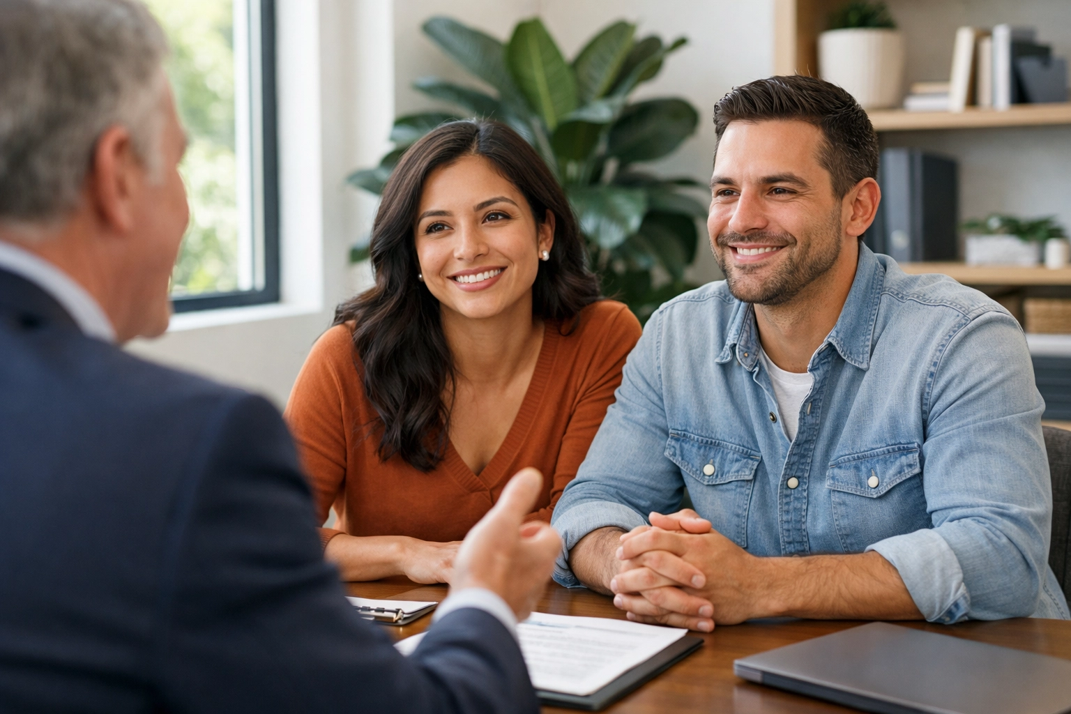 Couple receiving professional guidance on choosing between a J-1 hardship or persecution waiver.