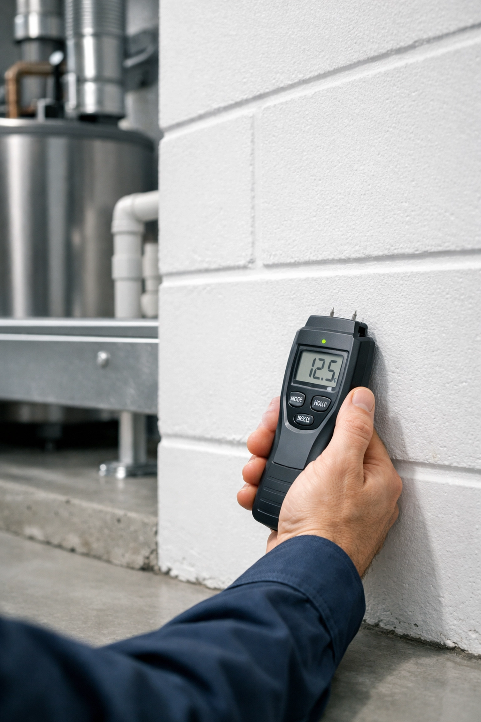 Professional home inspection using a moisture meter to identify property issues in the North Carolina market.