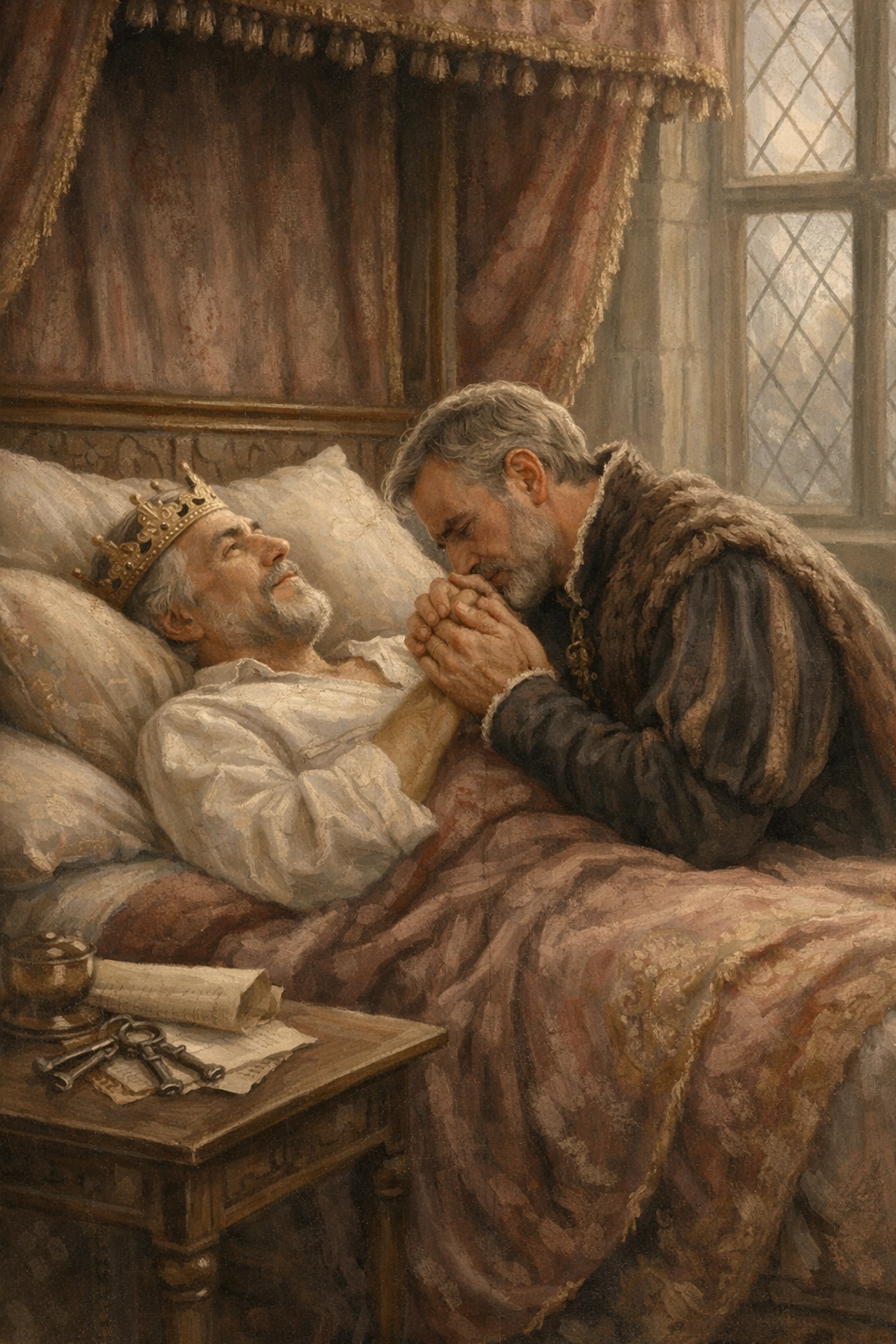 Hans Willem Bentinck holding dying King William III on his deathbed in 1702