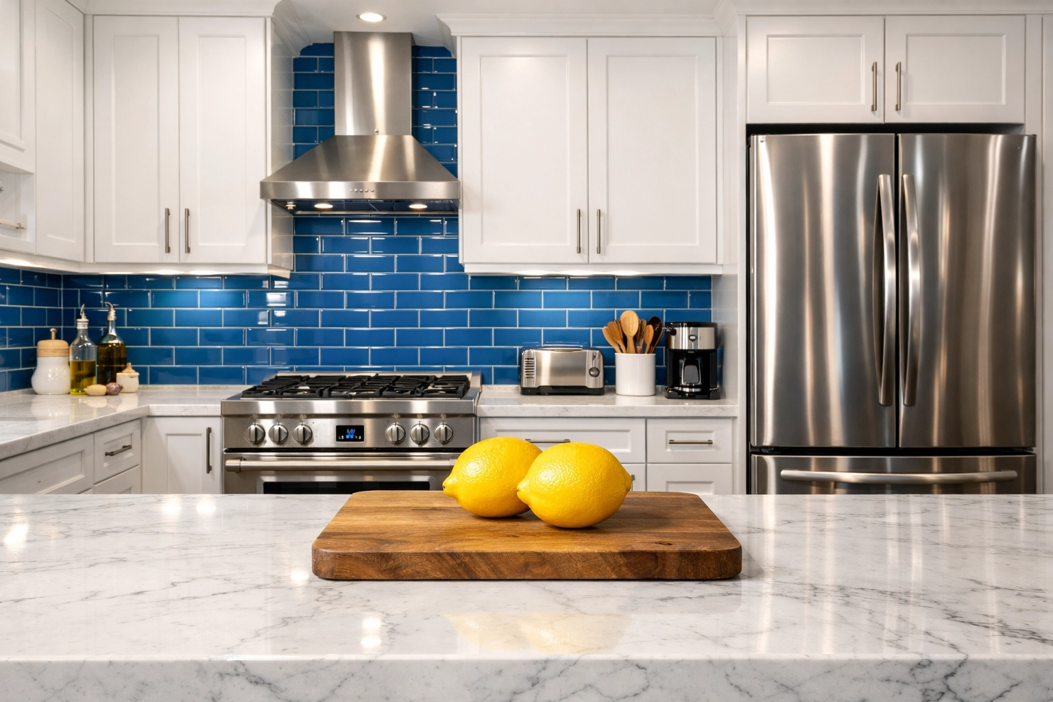 Spotless luxury kitchen with polished appliances and clean grout lines from Worcester residential cleaning.